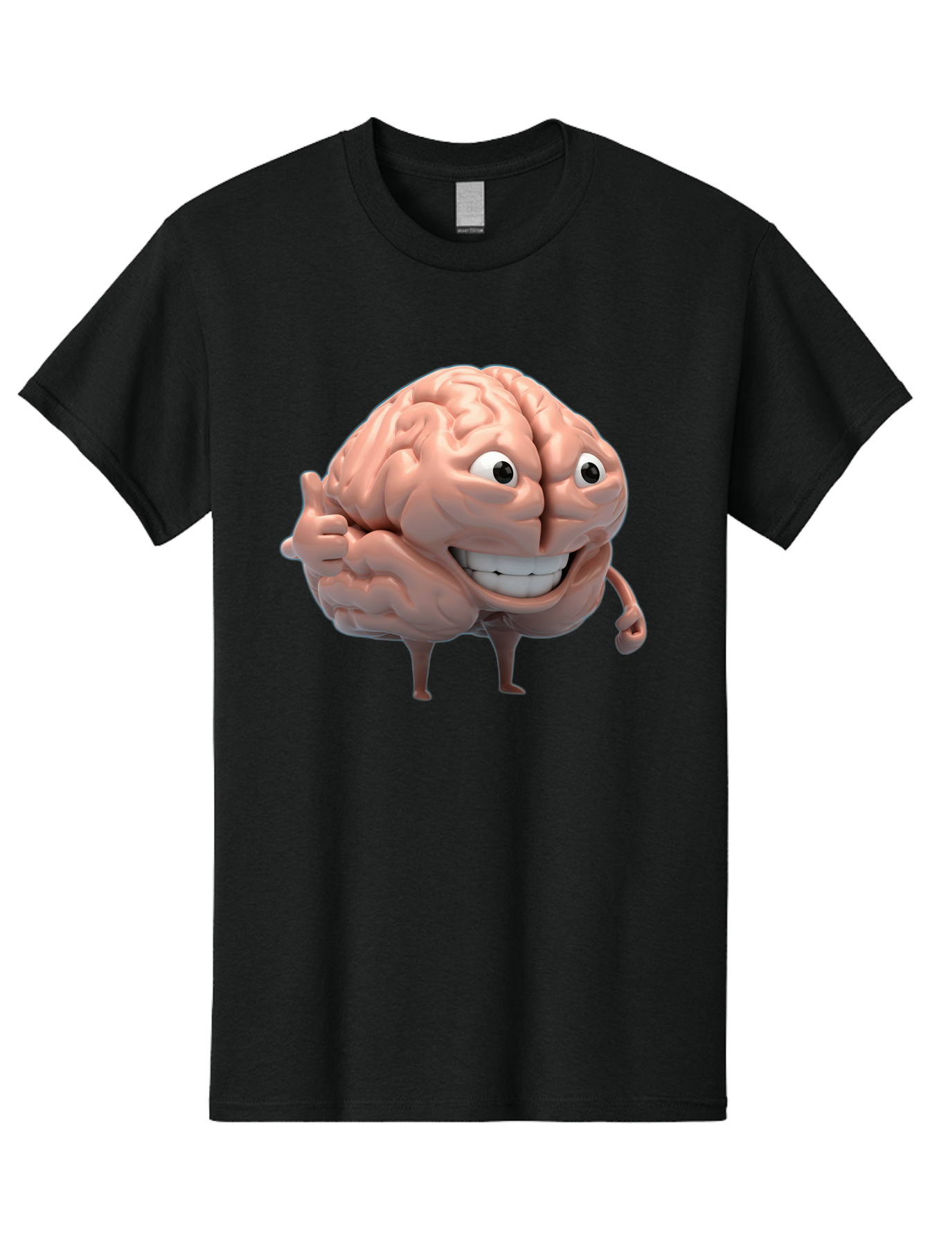 Brain-Character Men'S Graphic Tee, 100% Cotton, Comfortable Casual Summer Wear, Machine Washable, Human Brain, Cartoon Character, Thumbs Up, Smiling Face, Cognitive Function, Intelligence, Learning, Mental Power, Brain Power Bae003