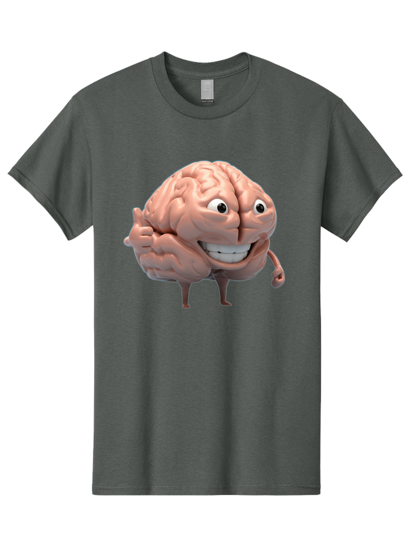 Brain-Character Men'S Graphic Tee, 100% Cotton, Comfortable Casual Summer Wear, Machine Washable, Human Brain, Cartoon Character, Thumbs Up, Smiling Face, Cognitive Function, Intelligence, Learning, Mental Power, Brain Power Bae003