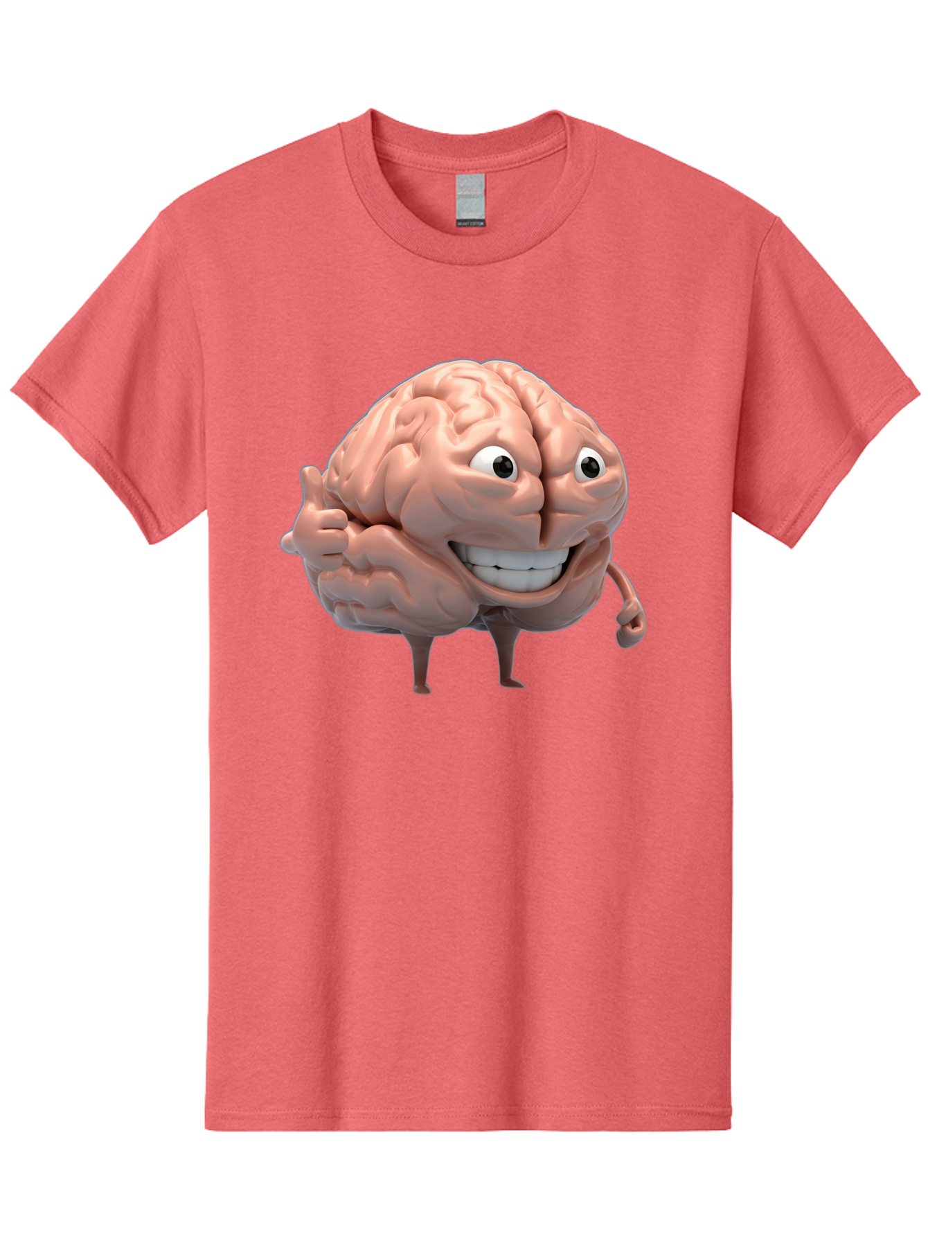 Brain-Character Men'S Graphic Tee, 100% Cotton, Comfortable Casual Summer Wear, Machine Washable, Human Brain, Cartoon Character, Thumbs Up, Smiling Face, Cognitive Function, Intelligence, Learning, Mental Power, Brain Power Bae003