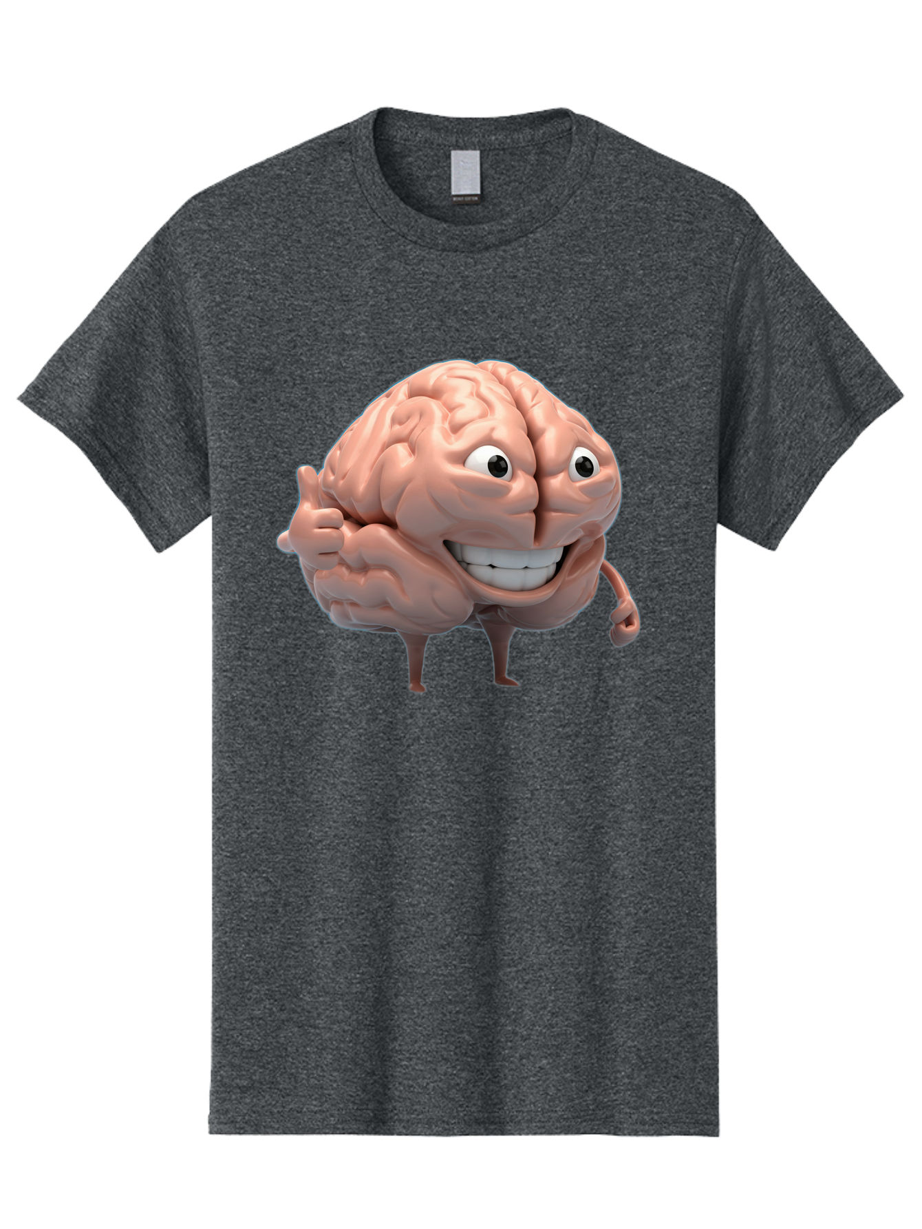 Brain-Character Men'S Graphic Tee, 100% Cotton, Comfortable Casual Summer Wear, Machine Washable, Human Brain, Cartoon Character, Thumbs Up, Smiling Face, Cognitive Function, Intelligence, Learning, Mental Power, Brain Power Bae003