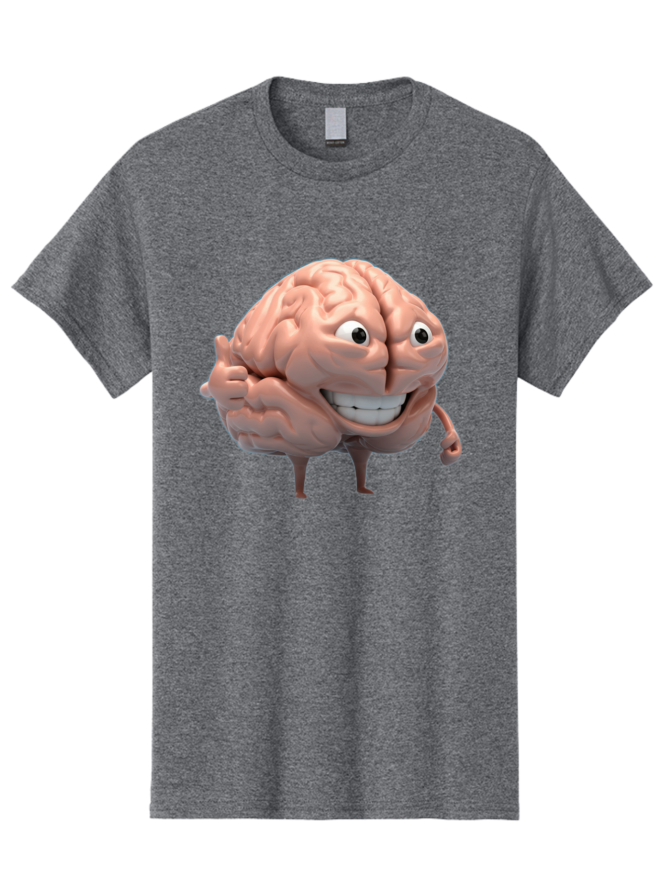 Brain-Character Men'S Graphic Tee, 100% Cotton, Comfortable Casual Summer Wear, Machine Washable, Human Brain, Cartoon Character, Thumbs Up, Smiling Face, Cognitive Function, Intelligence, Learning, Mental Power, Brain Power Bae003