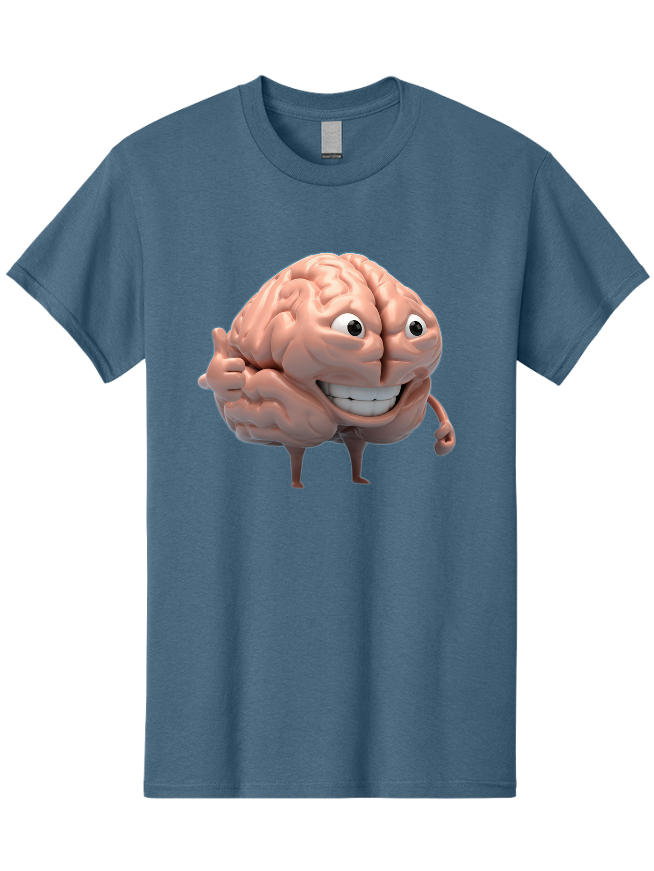 Brain-Character Men'S Graphic Tee, 100% Cotton, Comfortable Casual Summer Wear, Machine Washable, Human Brain, Cartoon Character, Thumbs Up, Smiling Face, Cognitive Function, Intelligence, Learning, Mental Power, Brain Power Bae003