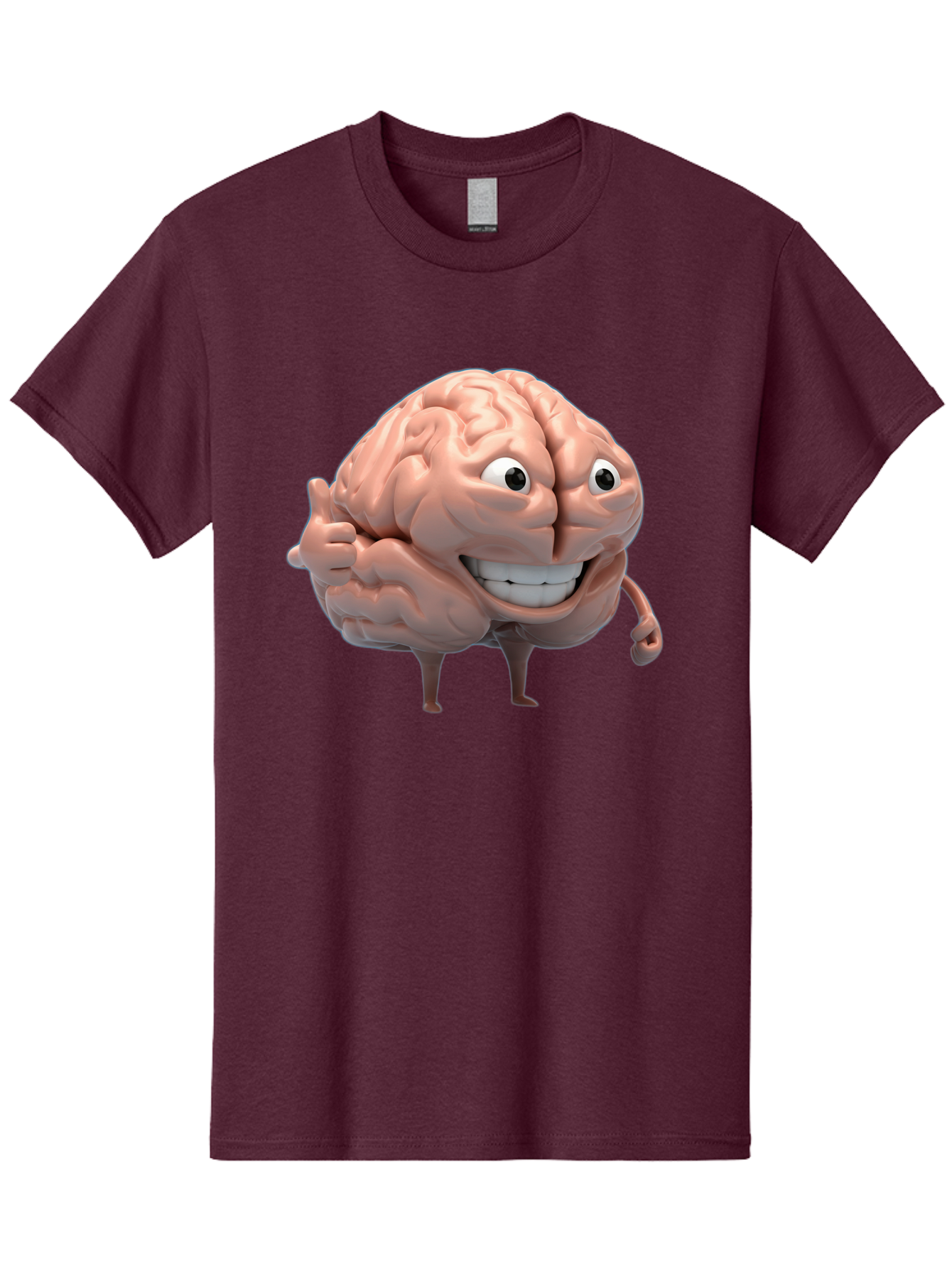 Brain-Character Men'S Graphic Tee, 100% Cotton, Comfortable Casual Summer Wear, Machine Washable, Human Brain, Cartoon Character, Thumbs Up, Smiling Face, Cognitive Function, Intelligence, Learning, Mental Power, Brain Power Bae003