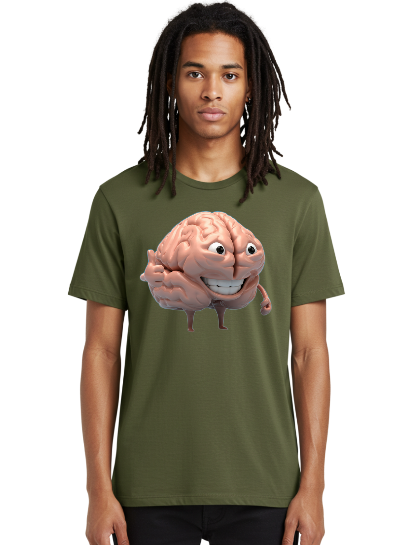 Brain-Character Men'S Graphic Tee, 100% Cotton, Comfortable Casual Summer Wear, Machine Washable, Human Brain, Cartoon Character, Thumbs Up, Smiling Face, Cognitive Function, Intelligence, Learning, Mental Power, Brain Power Bae003