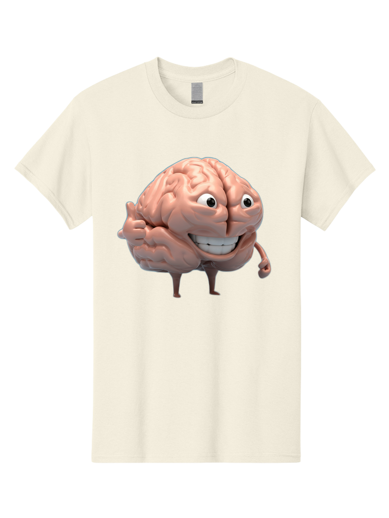 Brain-Character Men'S Graphic Tee, 100% Cotton, Comfortable Casual Summer Wear, Machine Washable, Human Brain, Cartoon Character, Thumbs Up, Smiling Face, Cognitive Function, Intelligence, Learning, Mental Power, Brain Power Bae003
