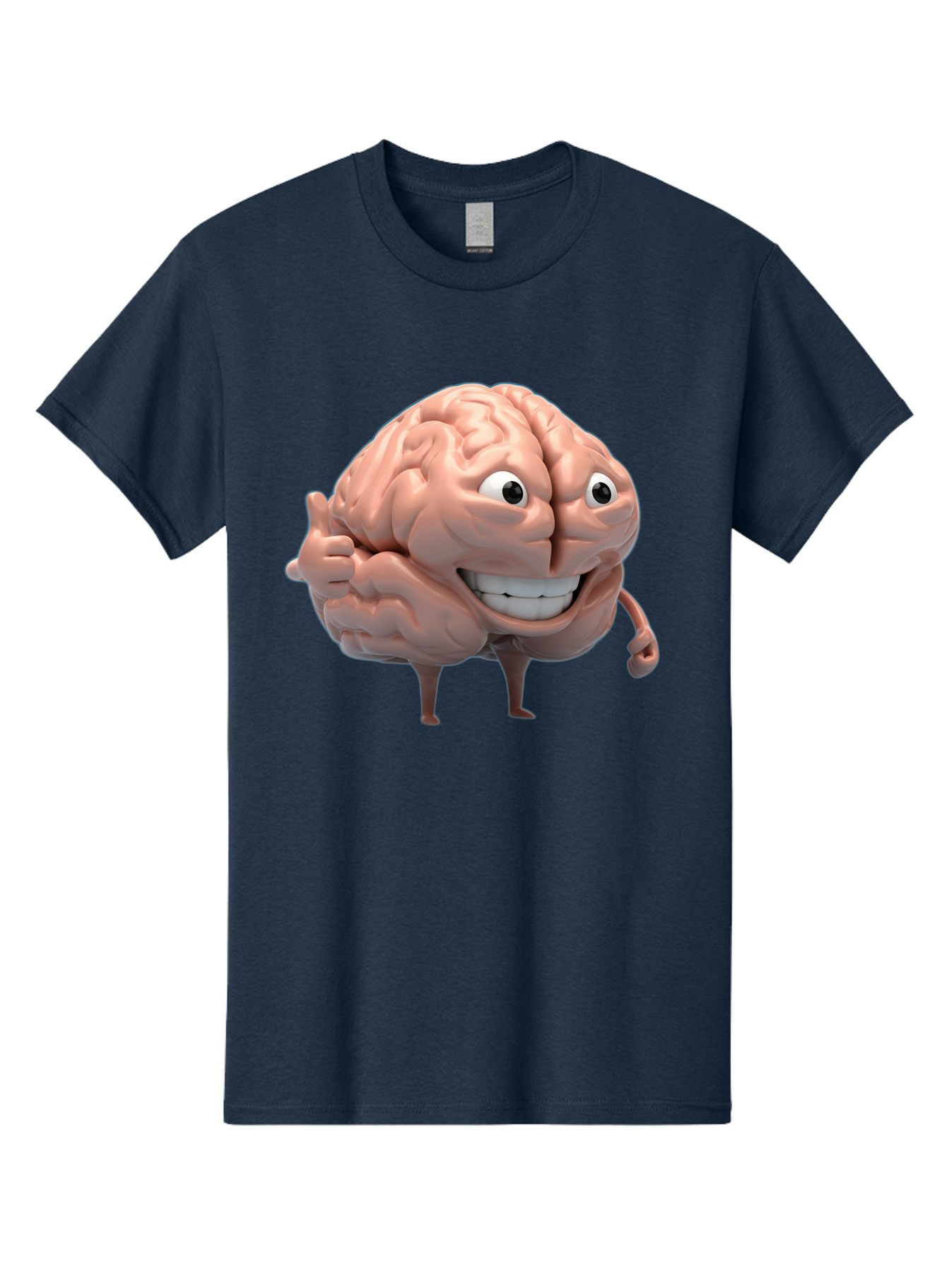 Brain-Character Men'S Graphic Tee, 100% Cotton, Comfortable Casual Summer Wear, Machine Washable, Human Brain, Cartoon Character, Thumbs Up, Smiling Face, Cognitive Function, Intelligence, Learning, Mental Power, Brain Power Bae003