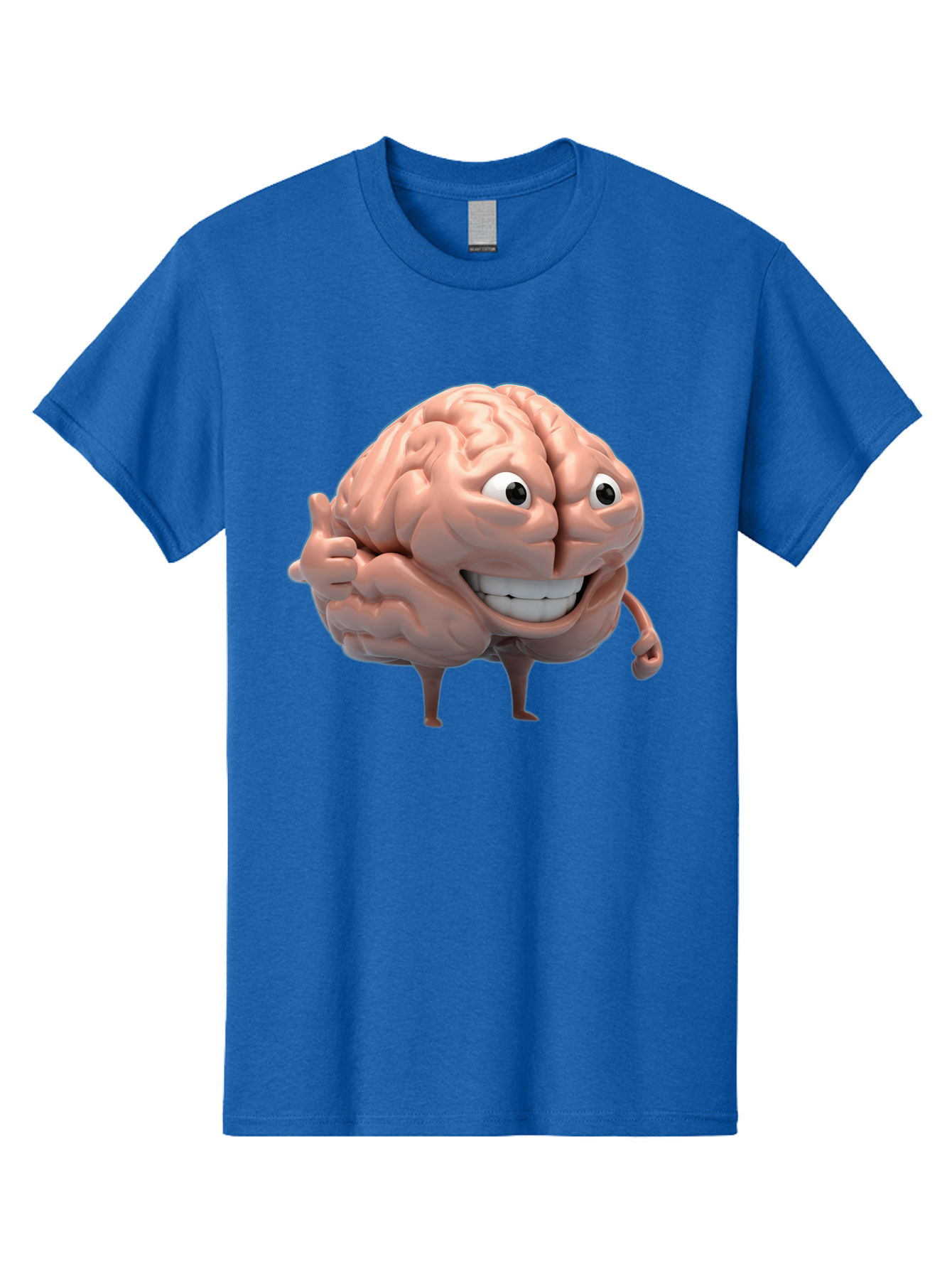 Brain-Character Men'S Graphic Tee, 100% Cotton, Comfortable Casual Summer Wear, Machine Washable, Human Brain, Cartoon Character, Thumbs Up, Smiling Face, Cognitive Function, Intelligence, Learning, Mental Power, Brain Power Bae003