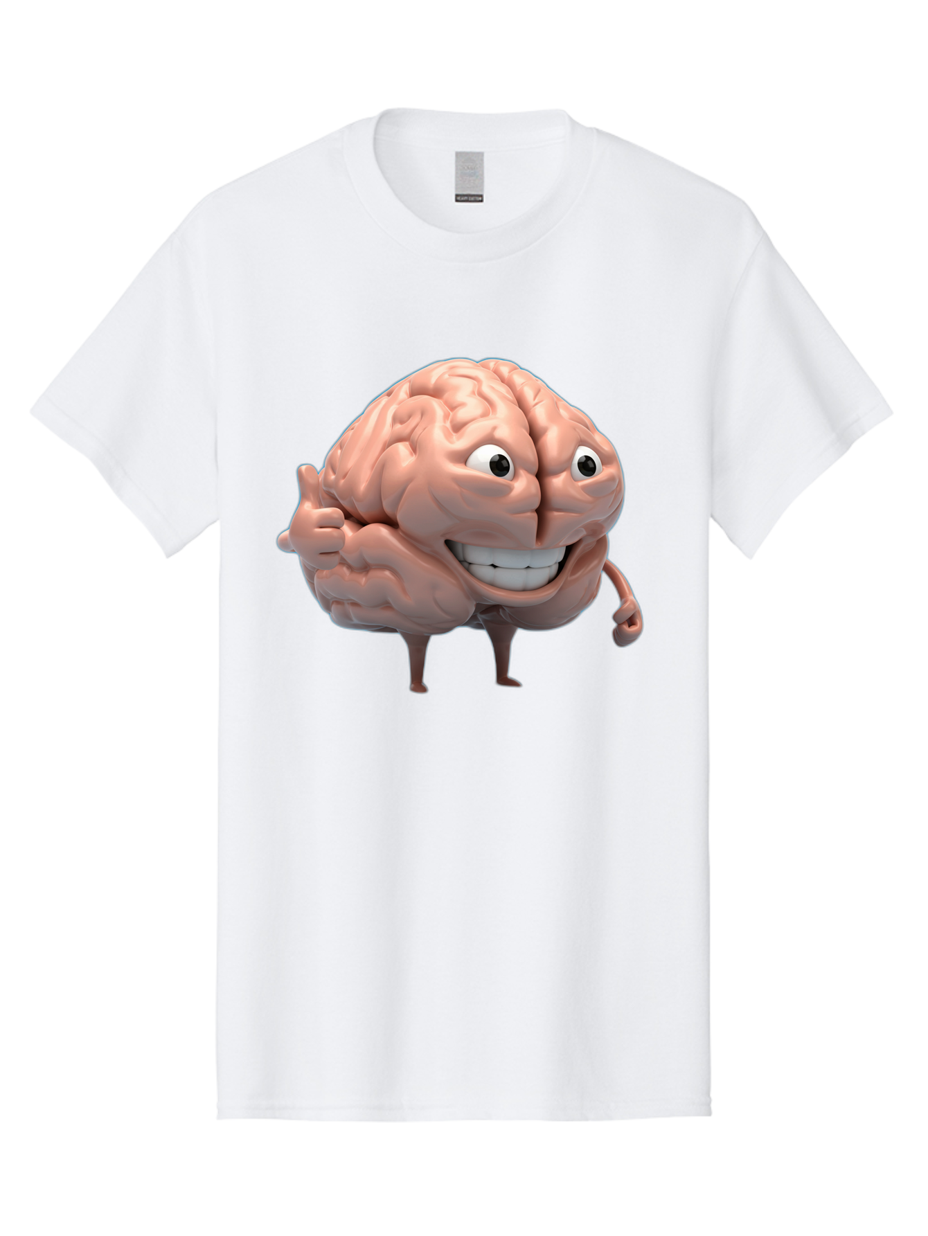 Brain-Character Men'S Graphic Tee, 100% Cotton, Comfortable Casual Summer Wear, Machine Washable, Human Brain, Cartoon Character, Thumbs Up, Smiling Face, Cognitive Function, Intelligence, Learning, Mental Power, Brain Power Bae003