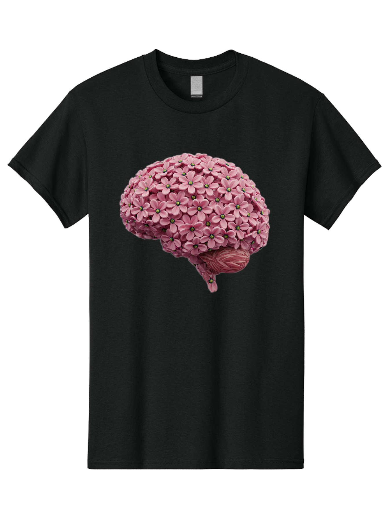 Brain-Made-Of-Flowers Men'S Graphic Tee, 100% Cotton, Comfortable Casual Summer Wear, Machine Washable, Brain Made Of Flowers, Floral Brain, Pink Flowers, Creative Thinking, Artistic Expression, Mental Health Awareness, Brain Illustration, Bae004