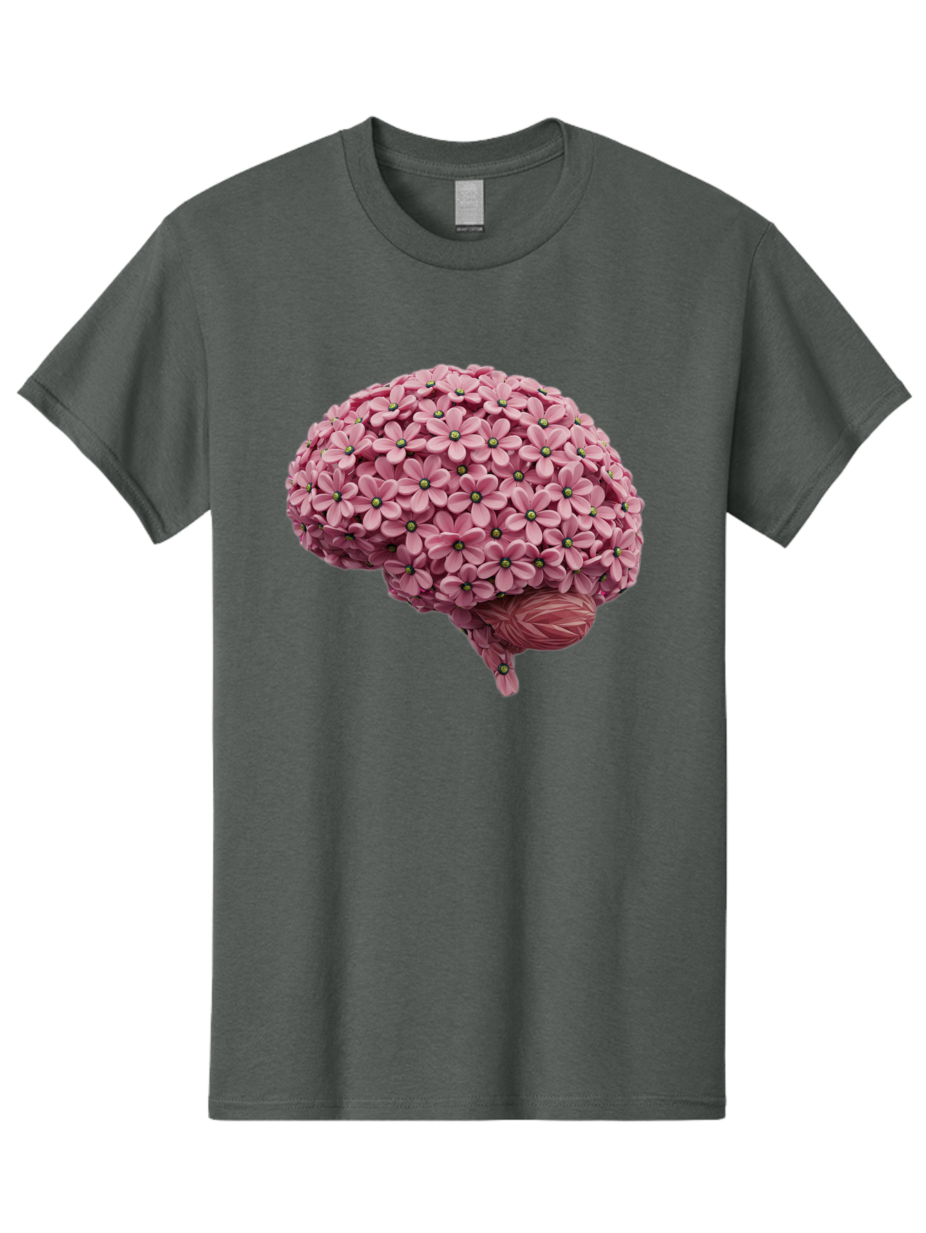 Brain-Made-Of-Flowers Men'S Graphic Tee, 100% Cotton, Comfortable Casual Summer Wear, Machine Washable, Brain Made Of Flowers, Floral Brain, Pink Flowers, Creative Thinking, Artistic Expression, Mental Health Awareness, Brain Illustration, Bae004