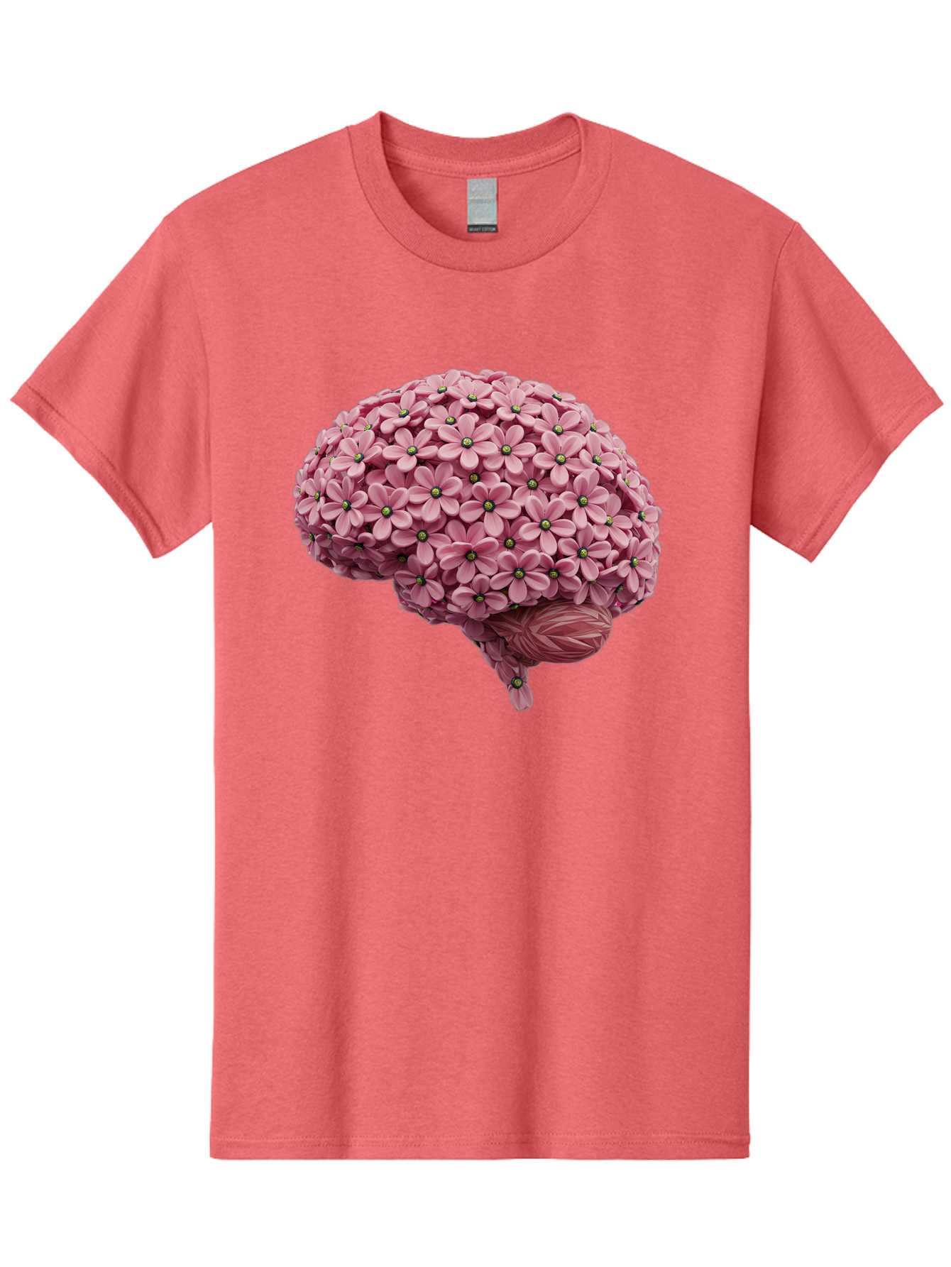 Brain-Made-Of-Flowers Men'S Graphic Tee, 100% Cotton, Comfortable Casual Summer Wear, Machine Washable, Brain Made Of Flowers, Floral Brain, Pink Flowers, Creative Thinking, Artistic Expression, Mental Health Awareness, Brain Illustration, Bae004
