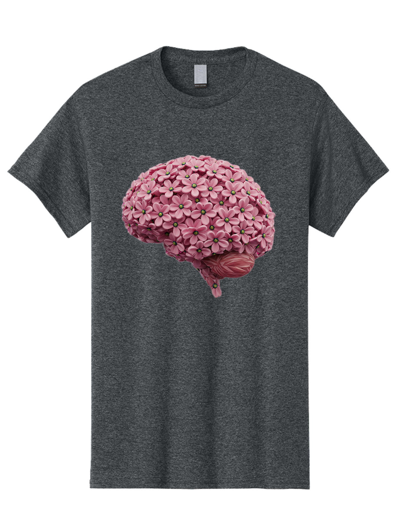 Brain-Made-Of-Flowers Men'S Graphic Tee, 100% Cotton, Comfortable Casual Summer Wear, Machine Washable, Brain Made Of Flowers, Floral Brain, Pink Flowers, Creative Thinking, Artistic Expression, Mental Health Awareness, Brain Illustration, Bae004