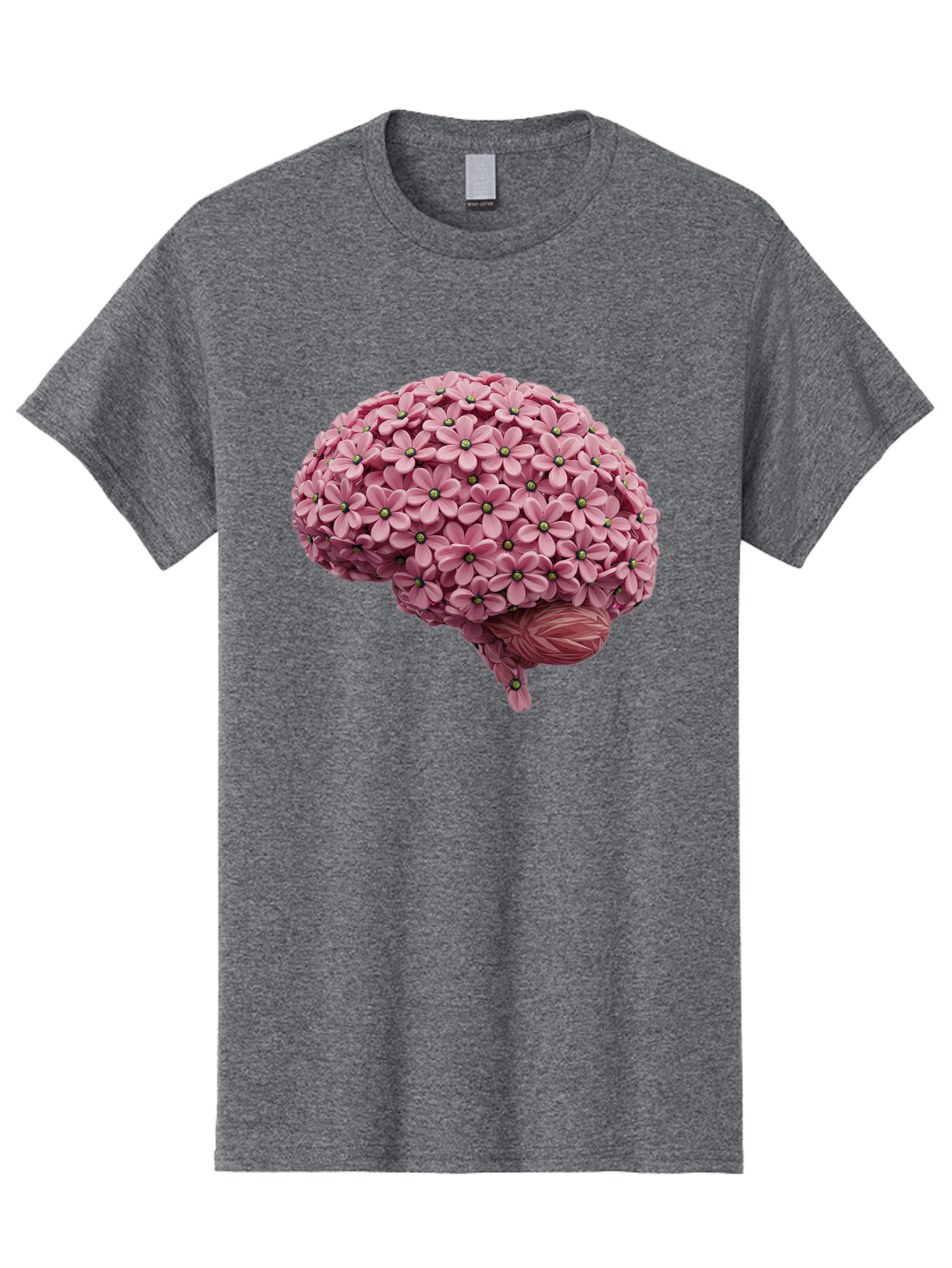 Brain-Made-Of-Flowers Men'S Graphic Tee, 100% Cotton, Comfortable Casual Summer Wear, Machine Washable, Brain Made Of Flowers, Floral Brain, Pink Flowers, Creative Thinking, Artistic Expression, Mental Health Awareness, Brain Illustration, Bae004
