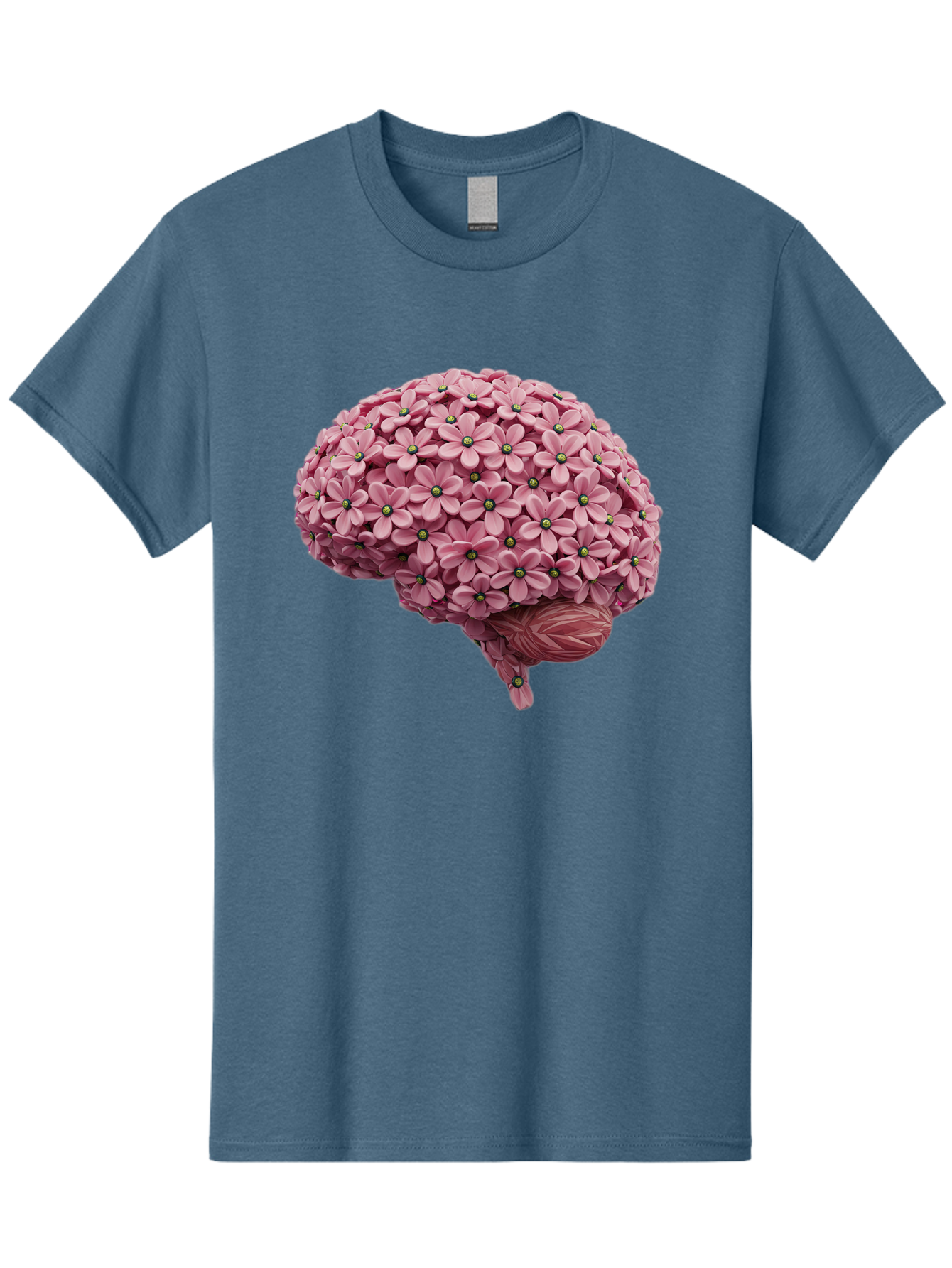 Brain-Made-Of-Flowers Men'S Graphic Tee, 100% Cotton, Comfortable Casual Summer Wear, Machine Washable, Brain Made Of Flowers, Floral Brain, Pink Flowers, Creative Thinking, Artistic Expression, Mental Health Awareness, Brain Illustration, Bae004