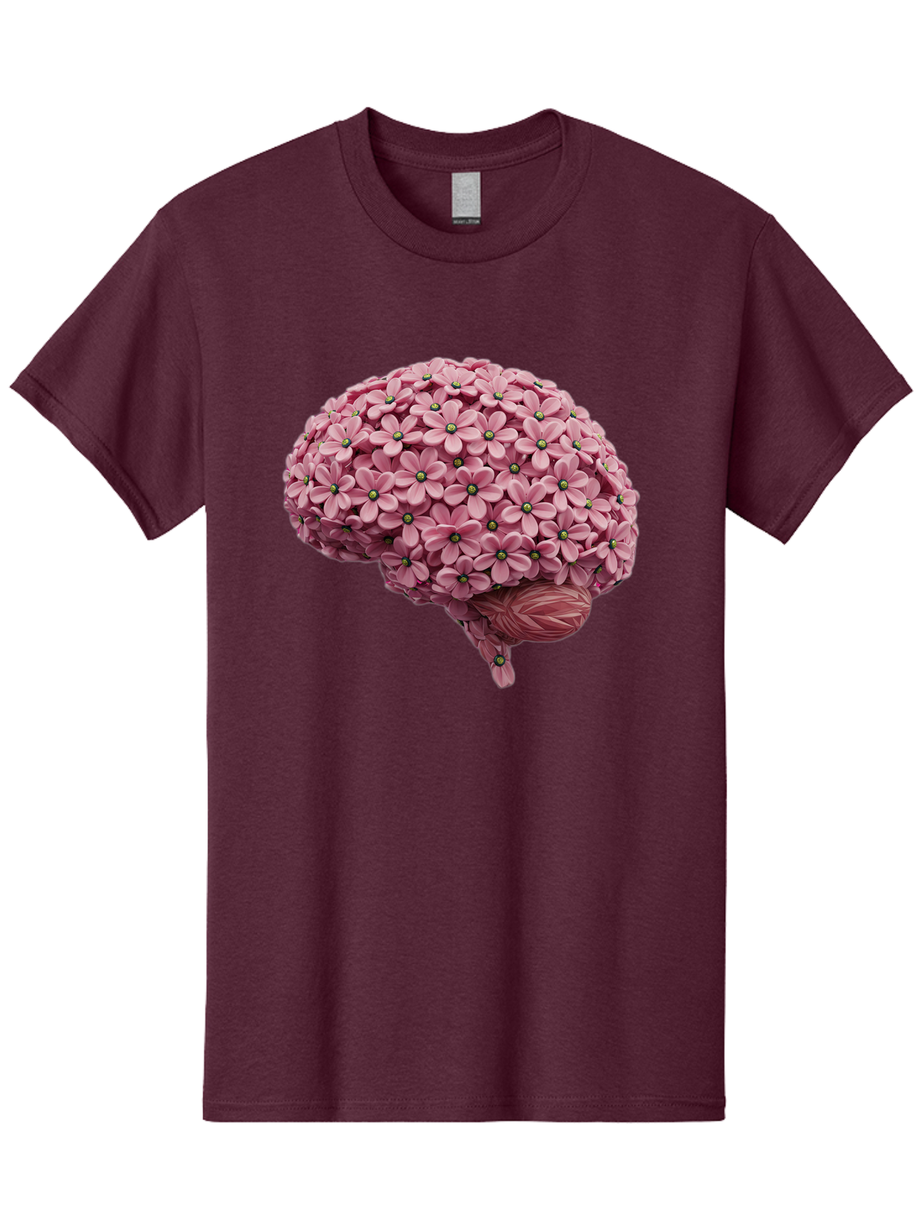Brain-Made-Of-Flowers Men'S Graphic Tee, 100% Cotton, Comfortable Casual Summer Wear, Machine Washable, Brain Made Of Flowers, Floral Brain, Pink Flowers, Creative Thinking, Artistic Expression, Mental Health Awareness, Brain Illustration, Bae004