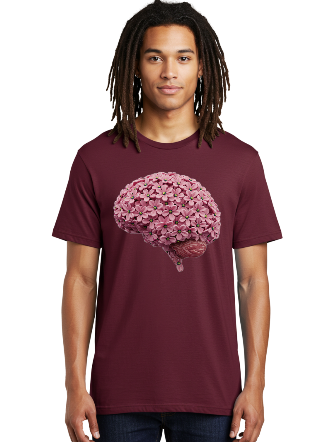 Brain-Made-Of-Flowers Men'S Graphic Tee, 100% Cotton, Comfortable Casual Summer Wear, Machine Washable, Brain Made Of Flowers, Floral Brain, Pink Flowers, Creative Thinking, Artistic Expression, Mental Health Awareness, Brain Illustration, Bae004