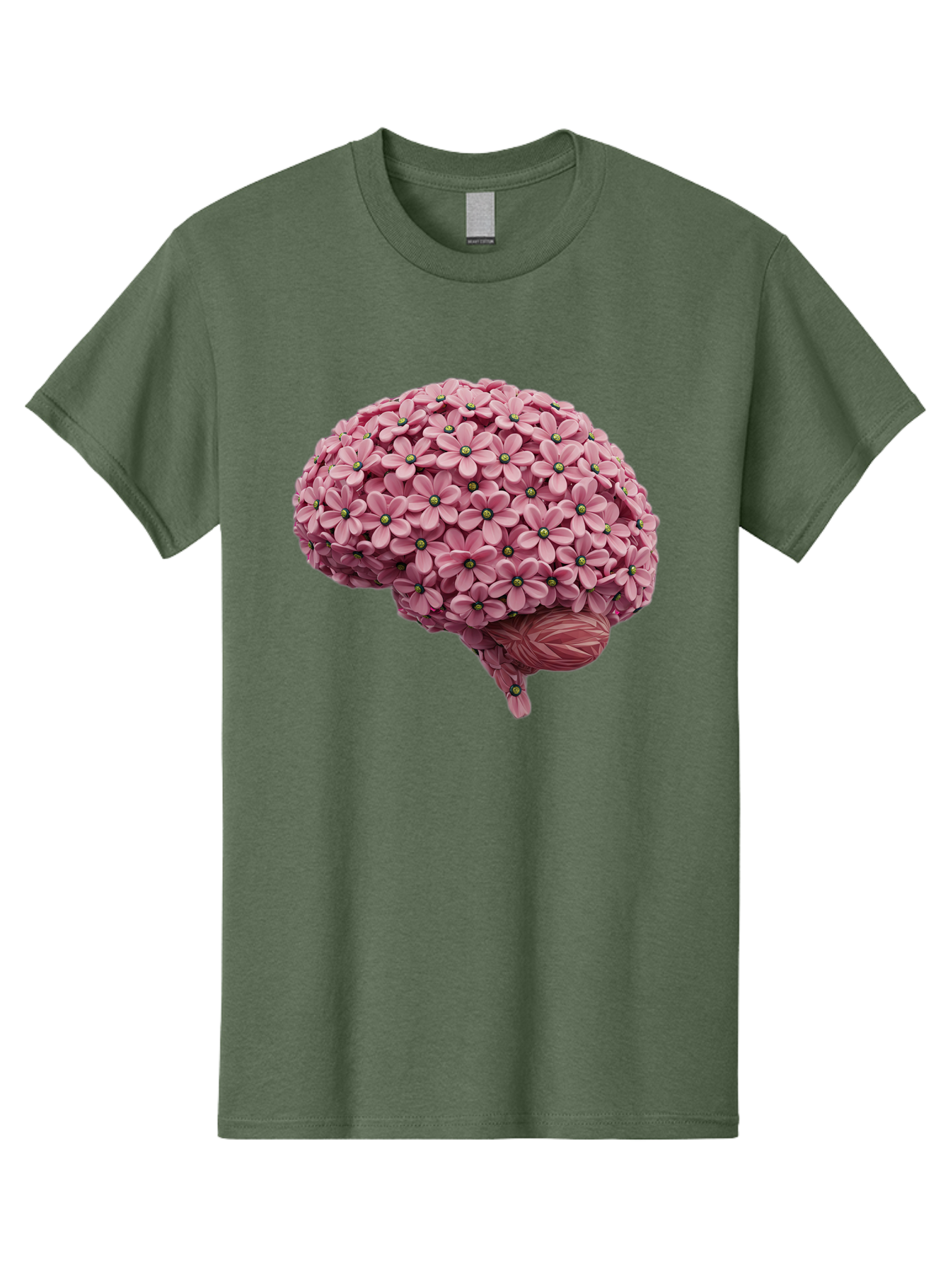 Brain-Made-Of-Flowers Men'S Graphic Tee, 100% Cotton, Comfortable Casual Summer Wear, Machine Washable, Brain Made Of Flowers, Floral Brain, Pink Flowers, Creative Thinking, Artistic Expression, Mental Health Awareness, Brain Illustration, Bae004