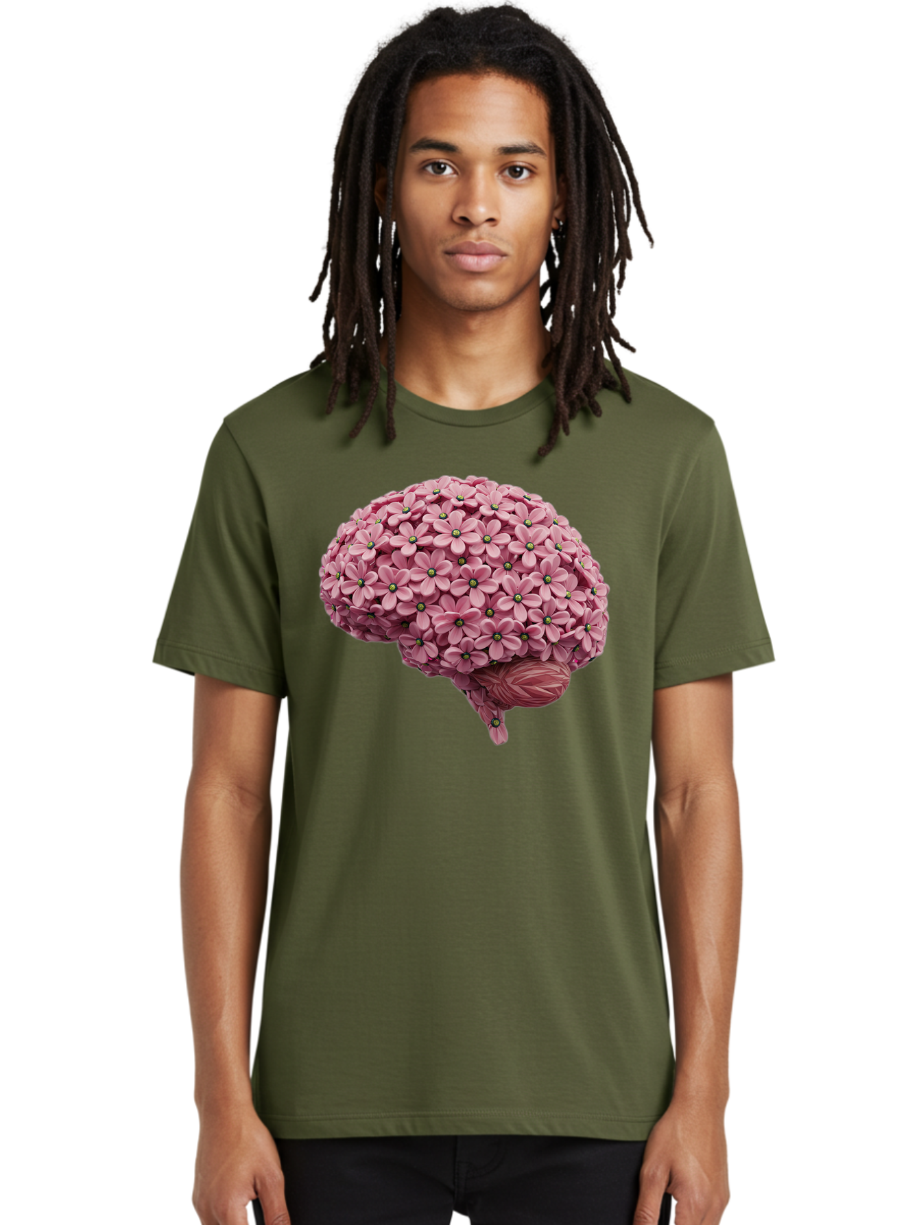 Brain-Made-Of-Flowers Men'S Graphic Tee, 100% Cotton, Comfortable Casual Summer Wear, Machine Washable, Brain Made Of Flowers, Floral Brain, Pink Flowers, Creative Thinking, Artistic Expression, Mental Health Awareness, Brain Illustration, Bae004
