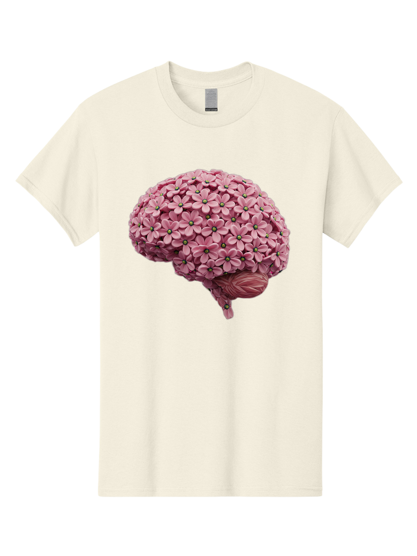 Brain-Made-Of-Flowers Men'S Graphic Tee, 100% Cotton, Comfortable Casual Summer Wear, Machine Washable, Brain Made Of Flowers, Floral Brain, Pink Flowers, Creative Thinking, Artistic Expression, Mental Health Awareness, Brain Illustration, Bae004