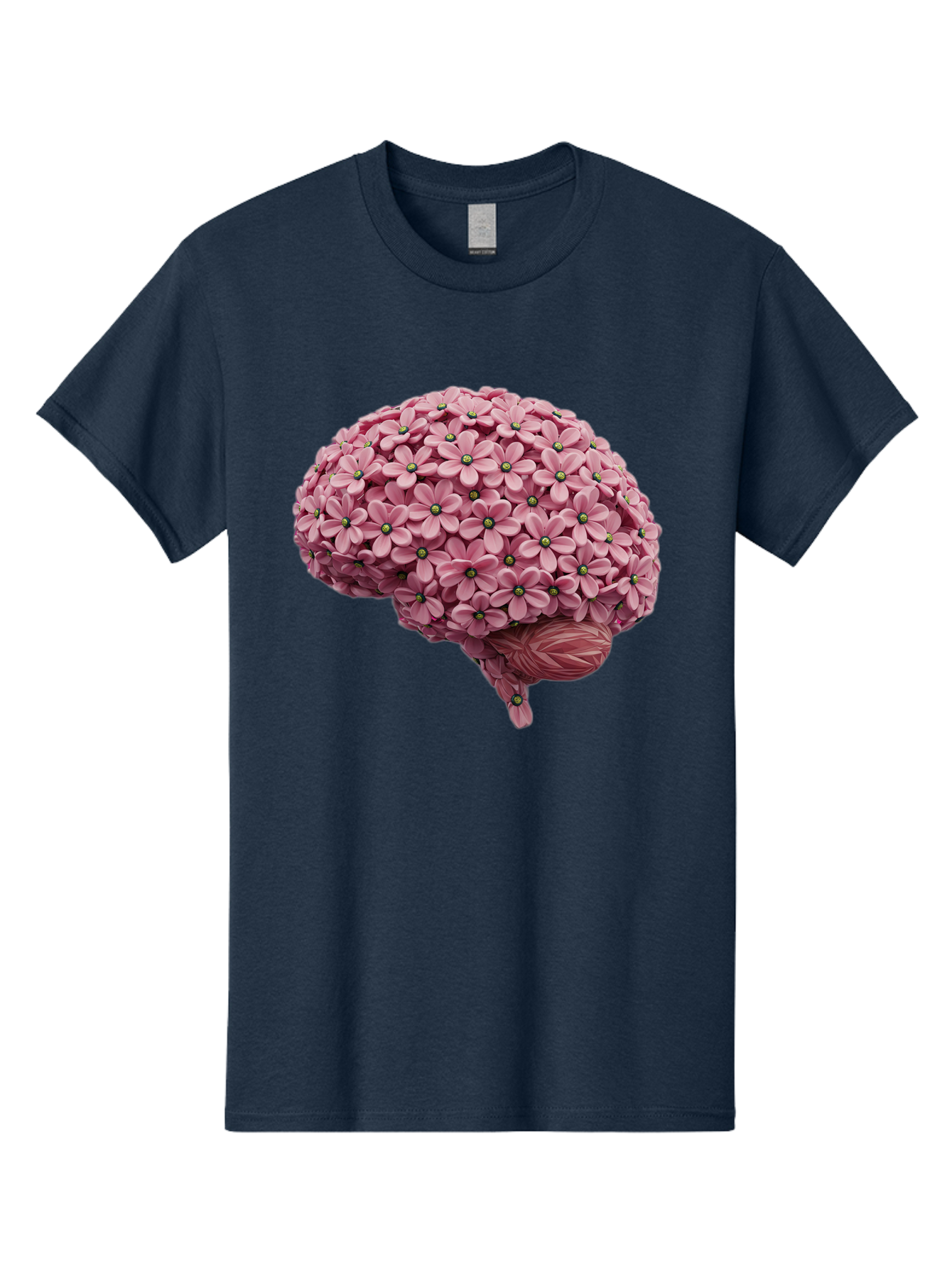 Brain-Made-Of-Flowers Men'S Graphic Tee, 100% Cotton, Comfortable Casual Summer Wear, Machine Washable, Brain Made Of Flowers, Floral Brain, Pink Flowers, Creative Thinking, Artistic Expression, Mental Health Awareness, Brain Illustration, Bae004