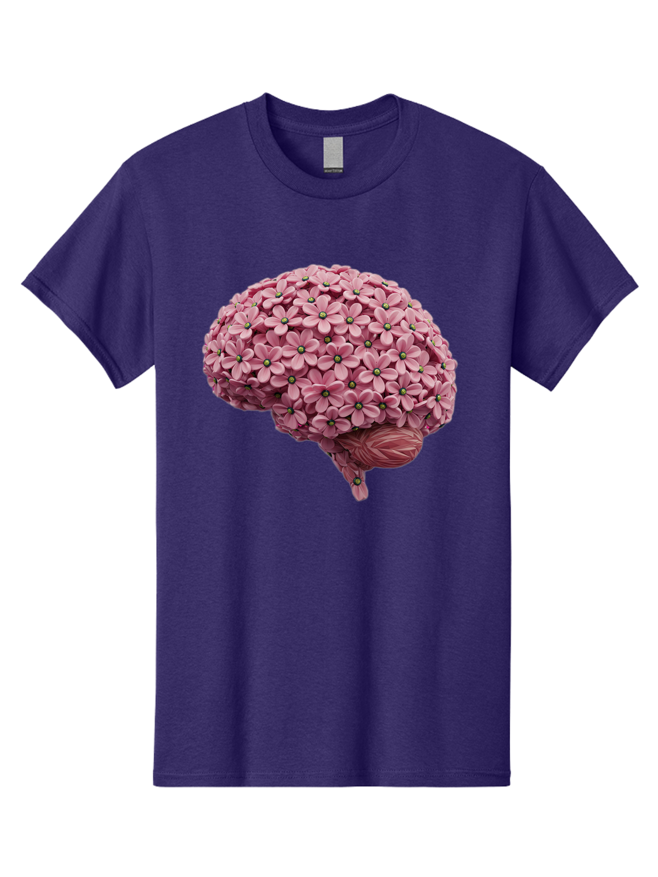 Brain-Made-Of-Flowers Men'S Graphic Tee, 100% Cotton, Comfortable Casual Summer Wear, Machine Washable, Brain Made Of Flowers, Floral Brain, Pink Flowers, Creative Thinking, Artistic Expression, Mental Health Awareness, Brain Illustration, Bae004