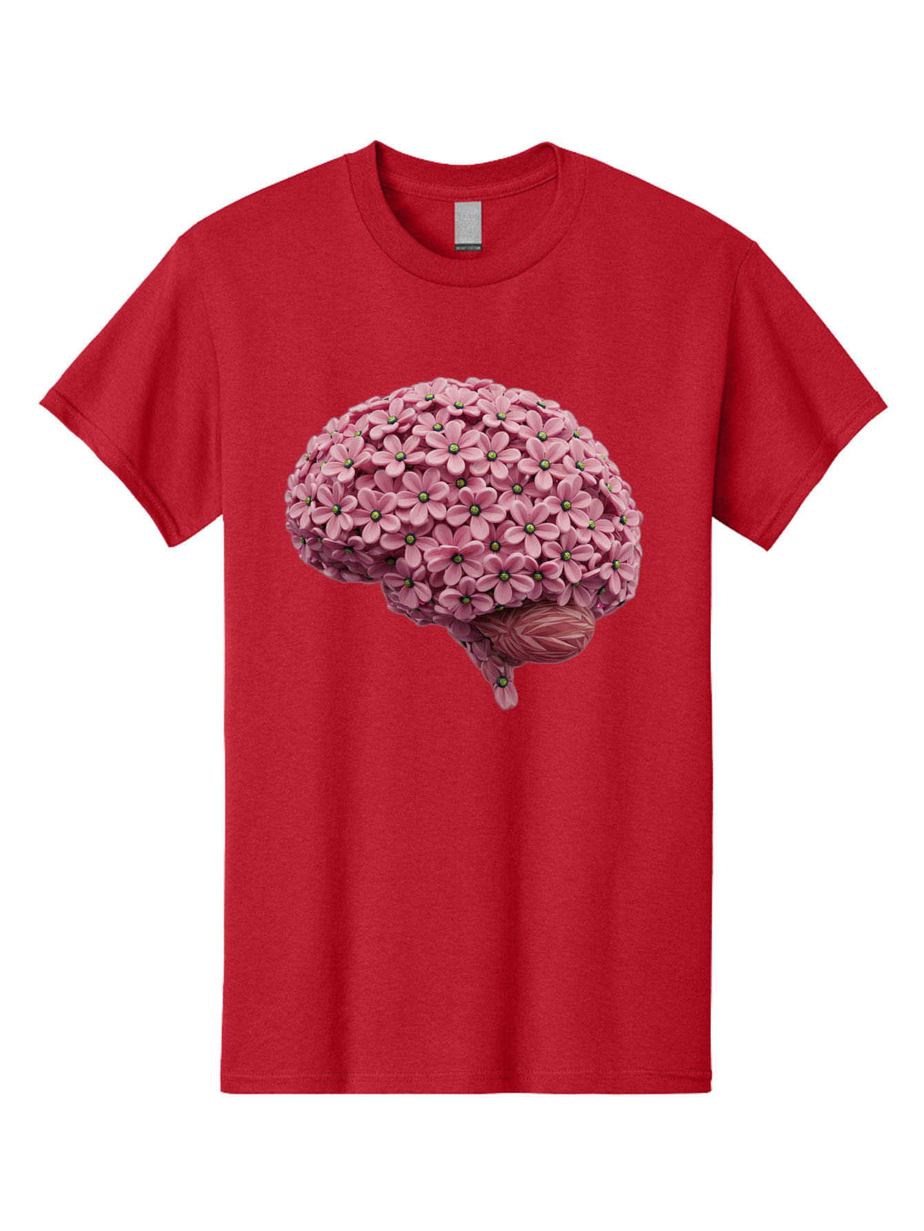 Brain-Made-Of-Flowers Men'S Graphic Tee, 100% Cotton, Comfortable Casual Summer Wear, Machine Washable, Brain Made Of Flowers, Floral Brain, Pink Flowers, Creative Thinking, Artistic Expression, Mental Health Awareness, Brain Illustration, Bae004