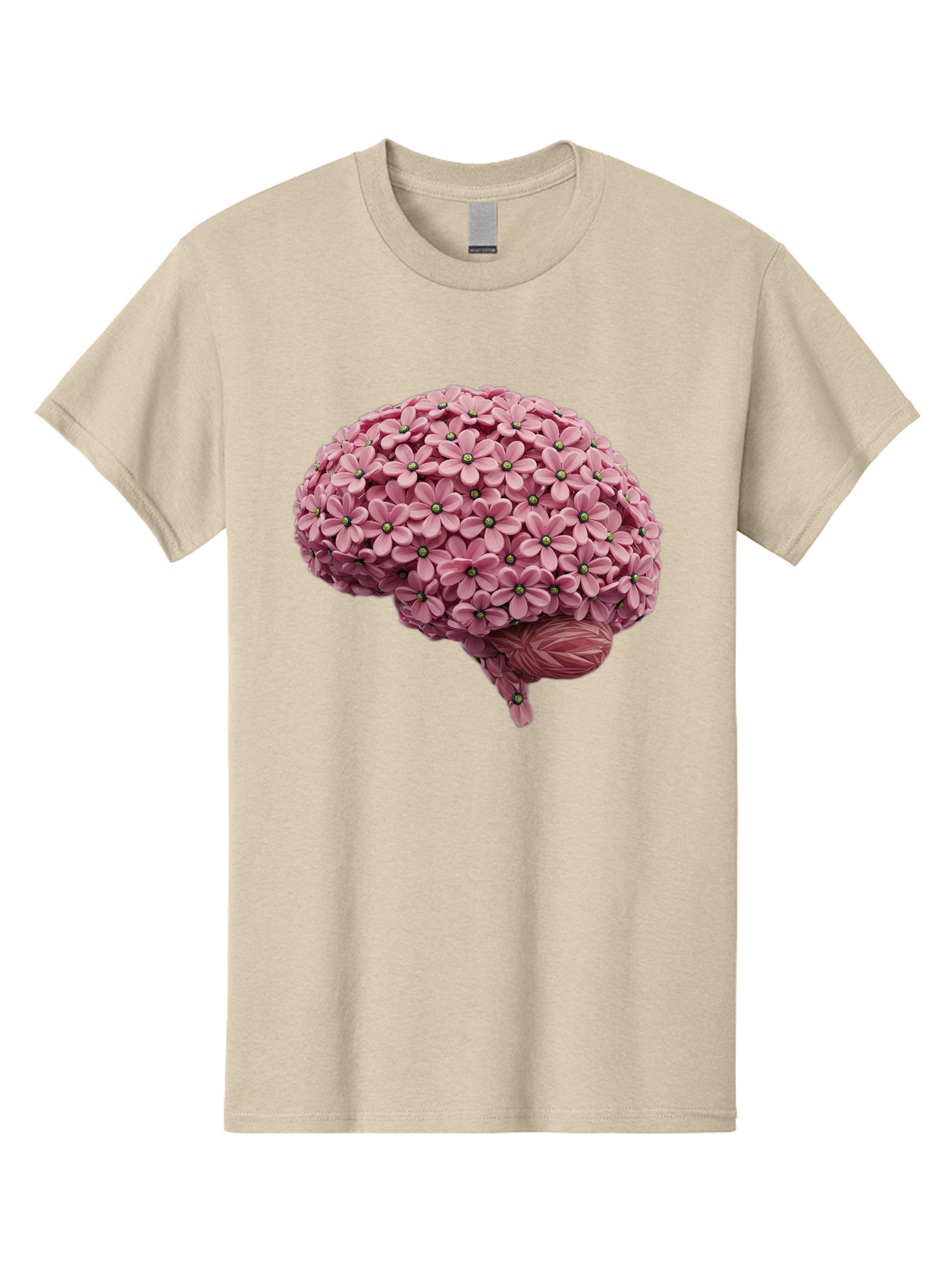 Brain-Made-Of-Flowers Men'S Graphic Tee, 100% Cotton, Comfortable Casual Summer Wear, Machine Washable, Brain Made Of Flowers, Floral Brain, Pink Flowers, Creative Thinking, Artistic Expression, Mental Health Awareness, Brain Illustration, Bae004