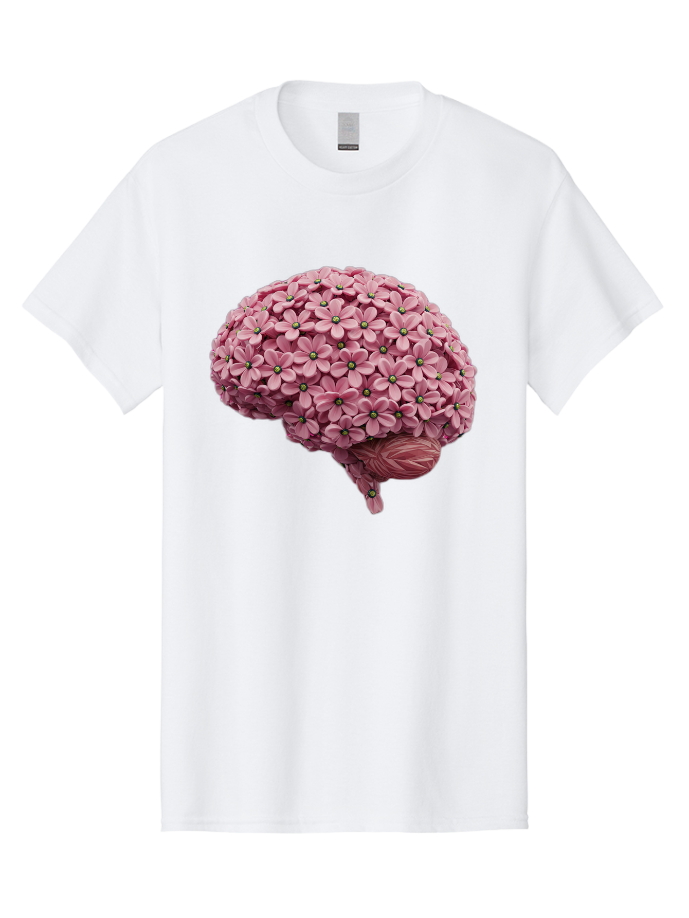 Brain-Made-Of-Flowers Men'S Graphic Tee, 100% Cotton, Comfortable Casual Summer Wear, Machine Washable, Brain Made Of Flowers, Floral Brain, Pink Flowers, Creative Thinking, Artistic Expression, Mental Health Awareness, Brain Illustration, Bae004