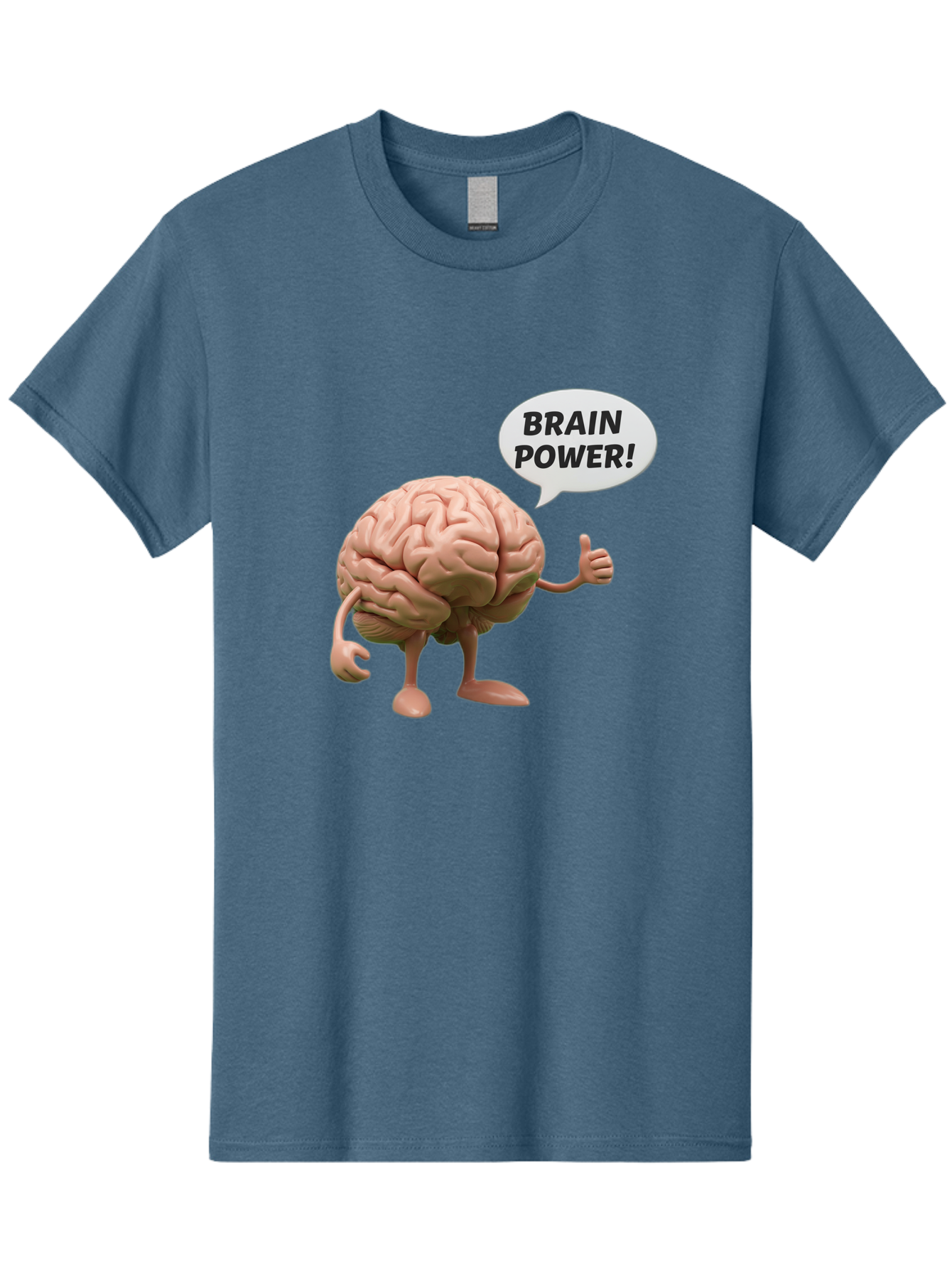 Brain-Power Men'S Graphic Tee, 100% Cotton, Comfortable Casual Summer Wear, Machine Washable, Cartoon Brain Character, Thumbs Up, Intellectual Power, Cognitive Abilities, Mental Strength, Smart Thinking, Brain Power, Happy Brain, Confidence, Bae005