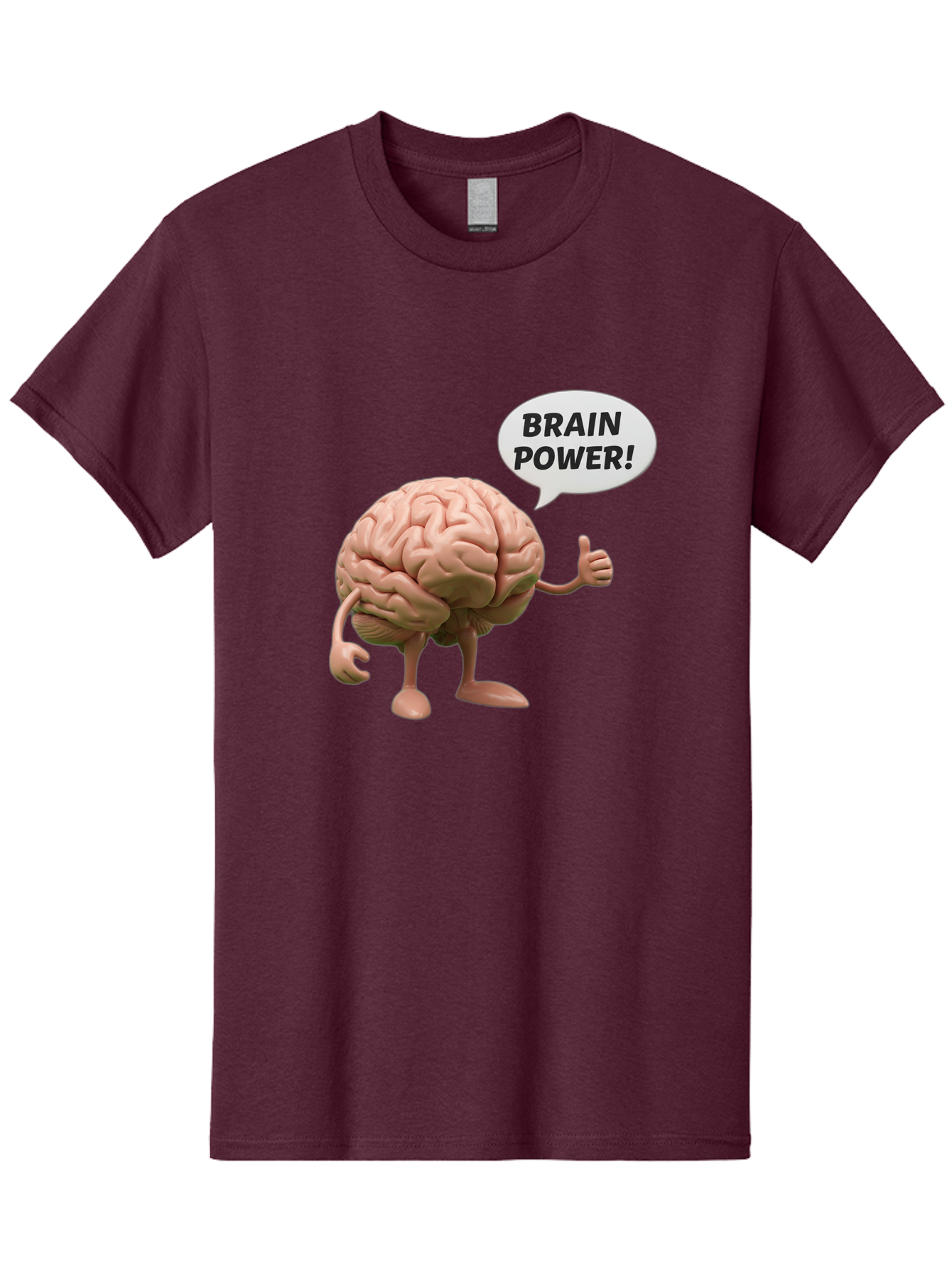Brain-Power Men'S Graphic Tee, 100% Cotton, Comfortable Casual Summer Wear, Machine Washable, Cartoon Brain Character, Thumbs Up, Intellectual Power, Cognitive Abilities, Mental Strength, Smart Thinking, Brain Power, Happy Brain, Confidence, Bae005
