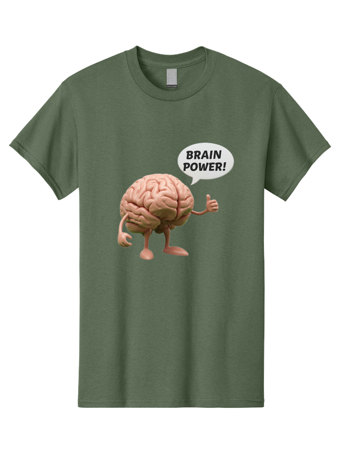 Brain-Power Men'S Graphic Tee, 100% Cotton, Comfortable Casual Summer Wear, Machine Washable, Cartoon Brain Character, Thumbs Up, Intellectual Power, Cognitive Abilities, Mental Strength, Smart Thinking, Brain Power, Happy Brain, Confidence, Bae005