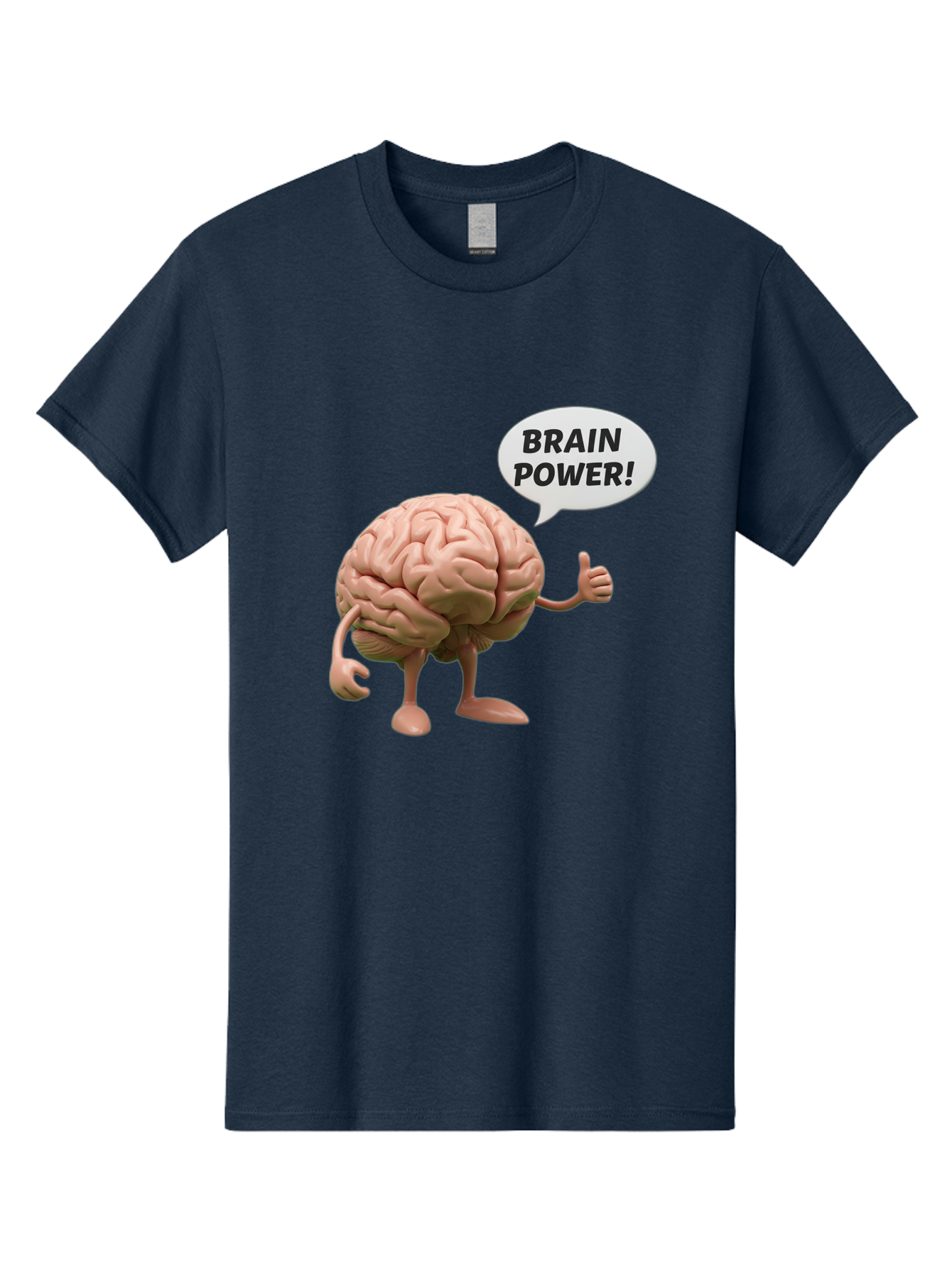 Brain-Power Men'S Graphic Tee, 100% Cotton, Comfortable Casual Summer Wear, Machine Washable, Cartoon Brain Character, Thumbs Up, Intellectual Power, Cognitive Abilities, Mental Strength, Smart Thinking, Brain Power, Happy Brain, Confidence, Bae005