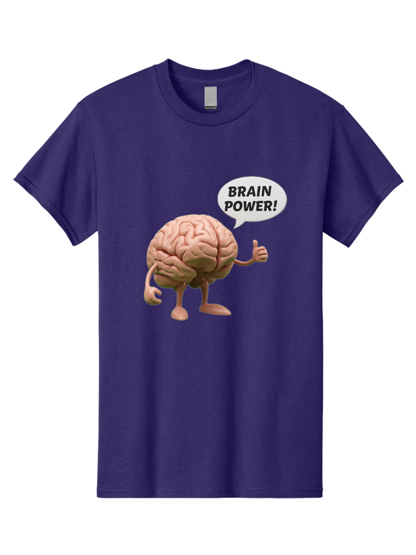 Brain-Power Men'S Graphic Tee, 100% Cotton, Comfortable Casual Summer Wear, Machine Washable, Cartoon Brain Character, Thumbs Up, Intellectual Power, Cognitive Abilities, Mental Strength, Smart Thinking, Brain Power, Happy Brain, Confidence, Bae005