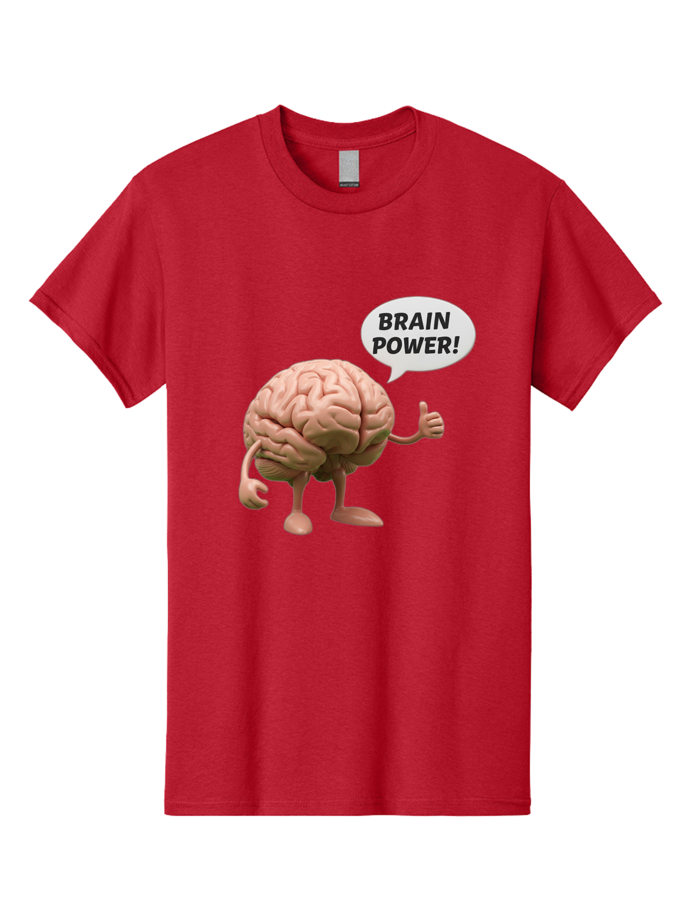 Brain-Power Men'S Graphic Tee, 100% Cotton, Comfortable Casual Summer Wear, Machine Washable, Cartoon Brain Character, Thumbs Up, Intellectual Power, Cognitive Abilities, Mental Strength, Smart Thinking, Brain Power, Happy Brain, Confidence, Bae005