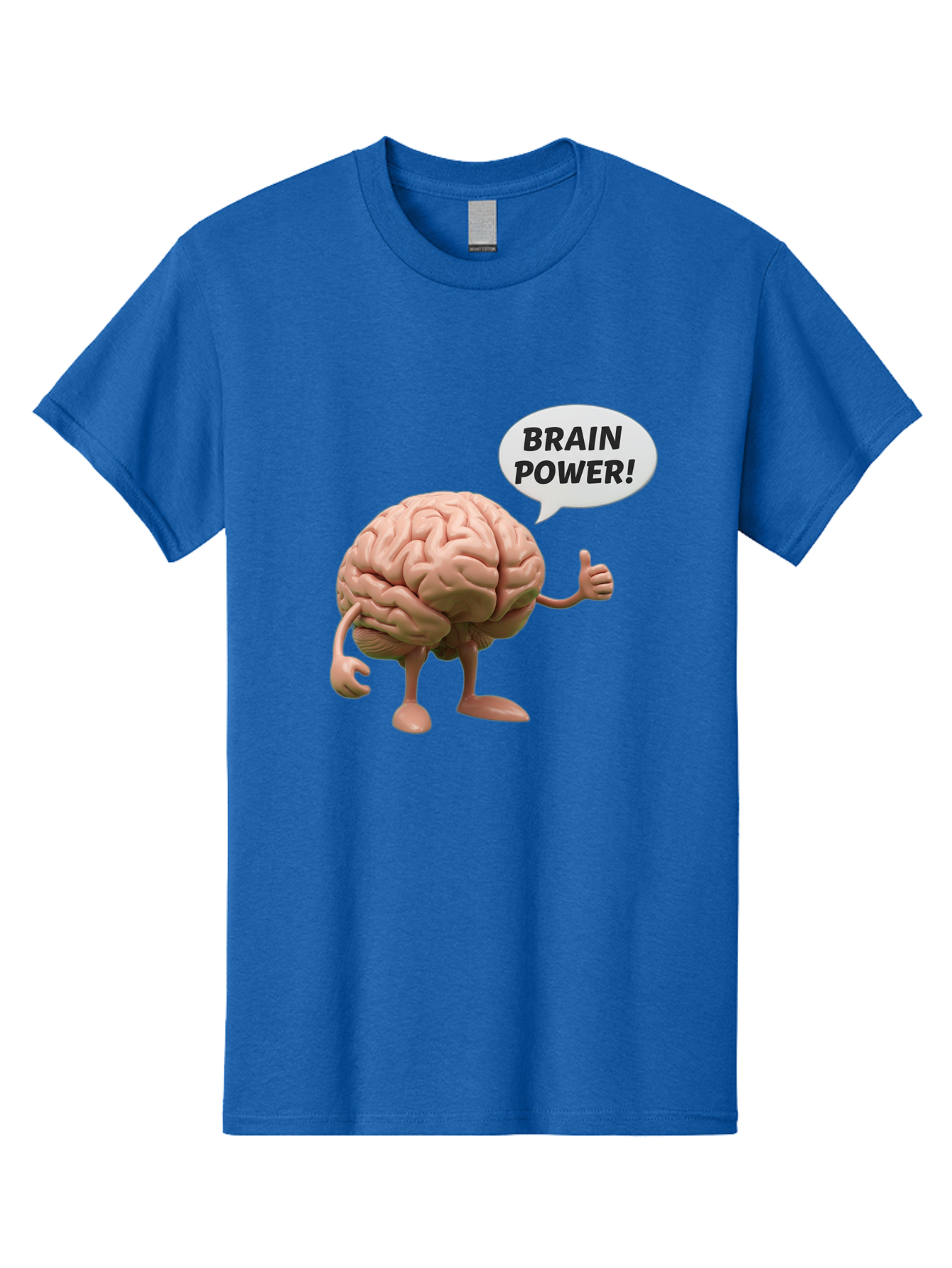 Brain-Power Men'S Graphic Tee, 100% Cotton, Comfortable Casual Summer Wear, Machine Washable, Cartoon Brain Character, Thumbs Up, Intellectual Power, Cognitive Abilities, Mental Strength, Smart Thinking, Brain Power, Happy Brain, Confidence, Bae005