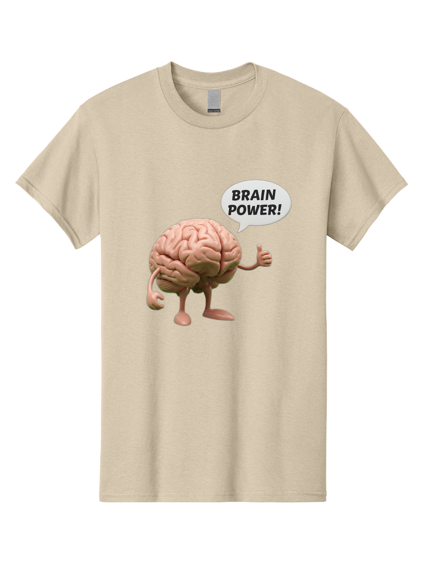 Brain-Power Men'S Graphic Tee, 100% Cotton, Comfortable Casual Summer Wear, Machine Washable, Cartoon Brain Character, Thumbs Up, Intellectual Power, Cognitive Abilities, Mental Strength, Smart Thinking, Brain Power, Happy Brain, Confidence, Bae005