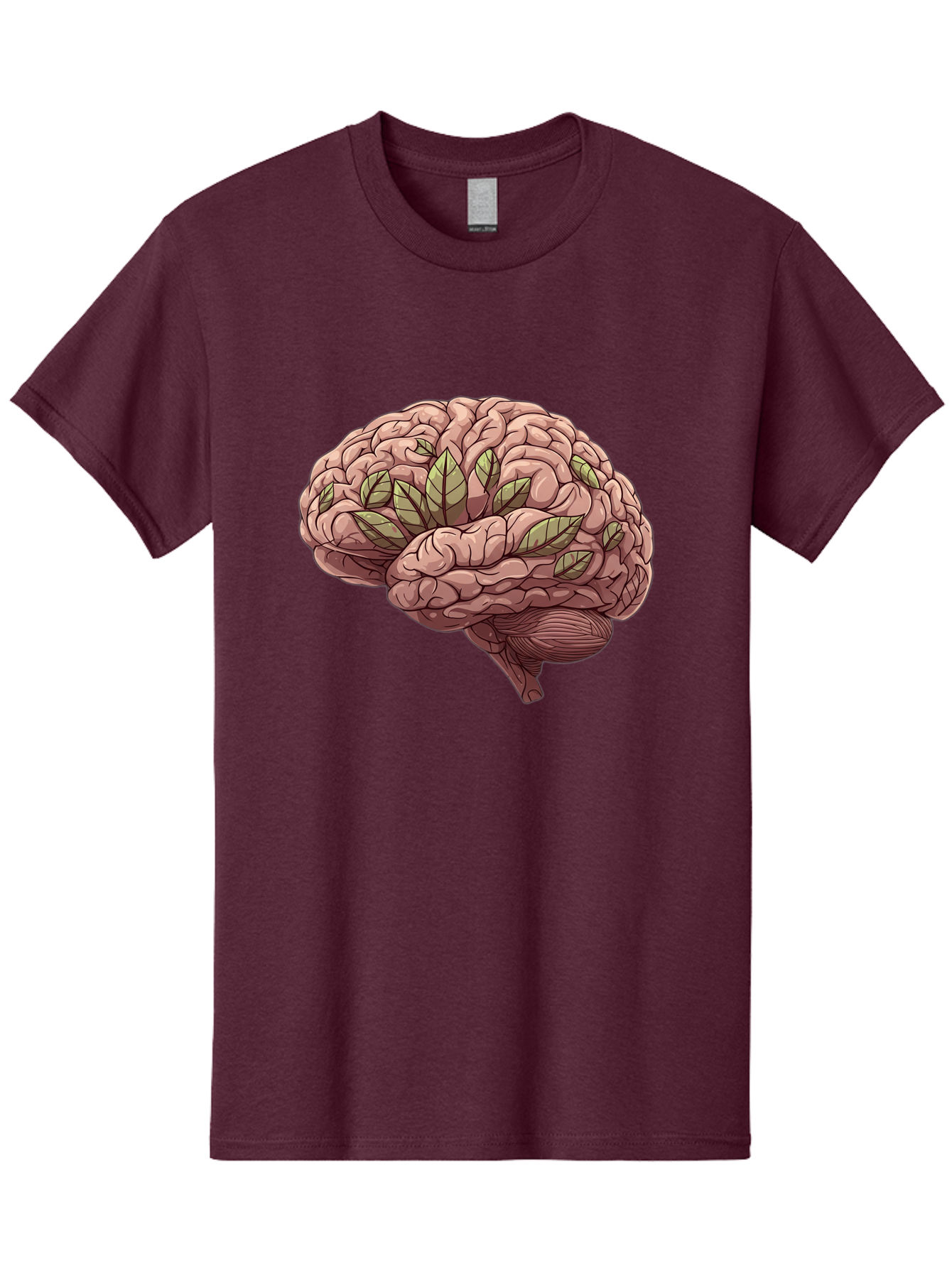 Brain-With-Marijuana-Leaves Men'S Graphic Tee, 100% Cotton, Comfortable Casual Summer Wear, Machine Washable, Human Brain, Leaves On Brain, Cognitive Function, Mental Wellness, Brain Health, Marijuana Effects, Cannabis And Brain Bae009