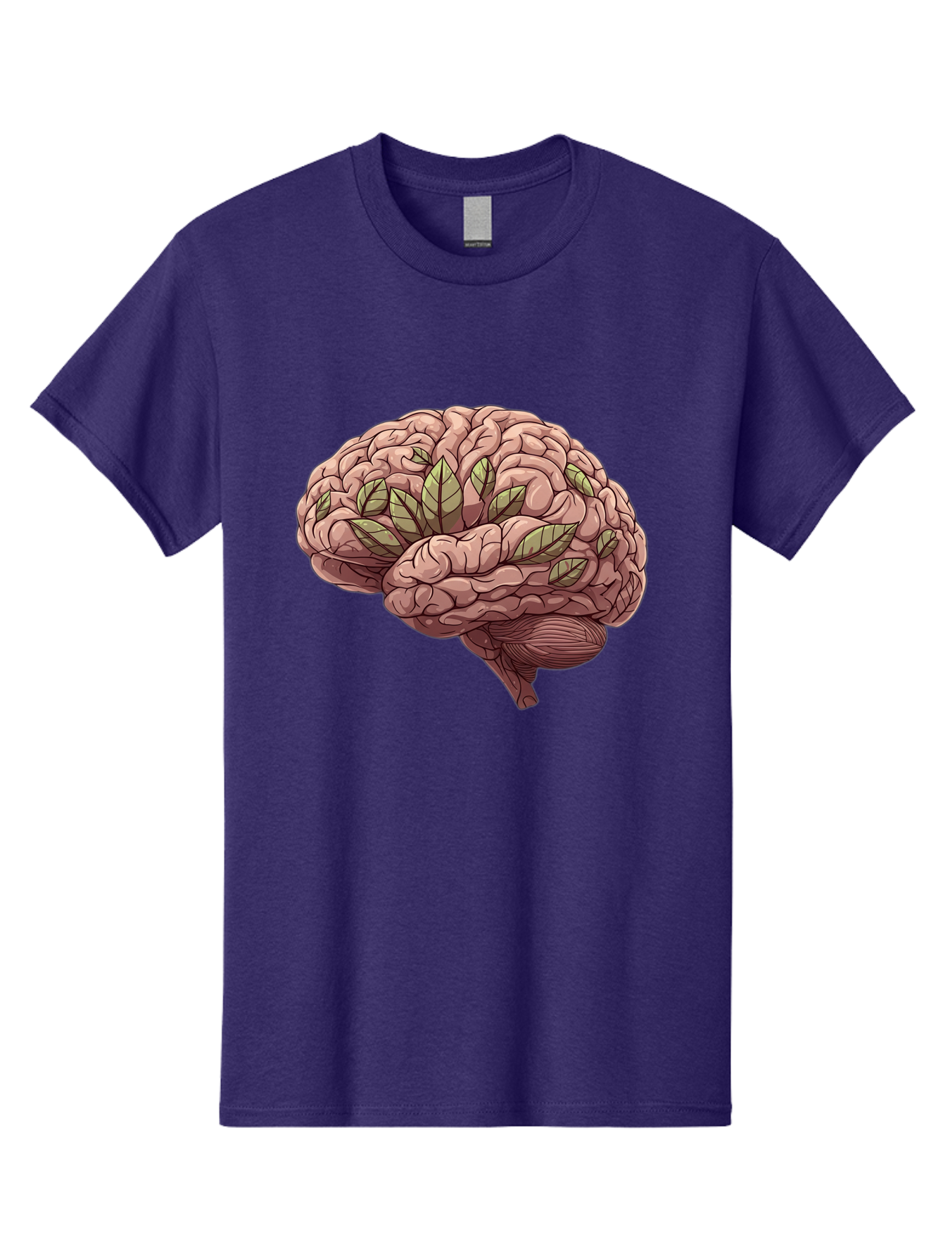 Brain-With-Marijuana-Leaves Men'S Graphic Tee, 100% Cotton, Comfortable Casual Summer Wear, Machine Washable, Human Brain, Leaves On Brain, Cognitive Function, Mental Wellness, Brain Health, Marijuana Effects, Cannabis And Brain Bae009