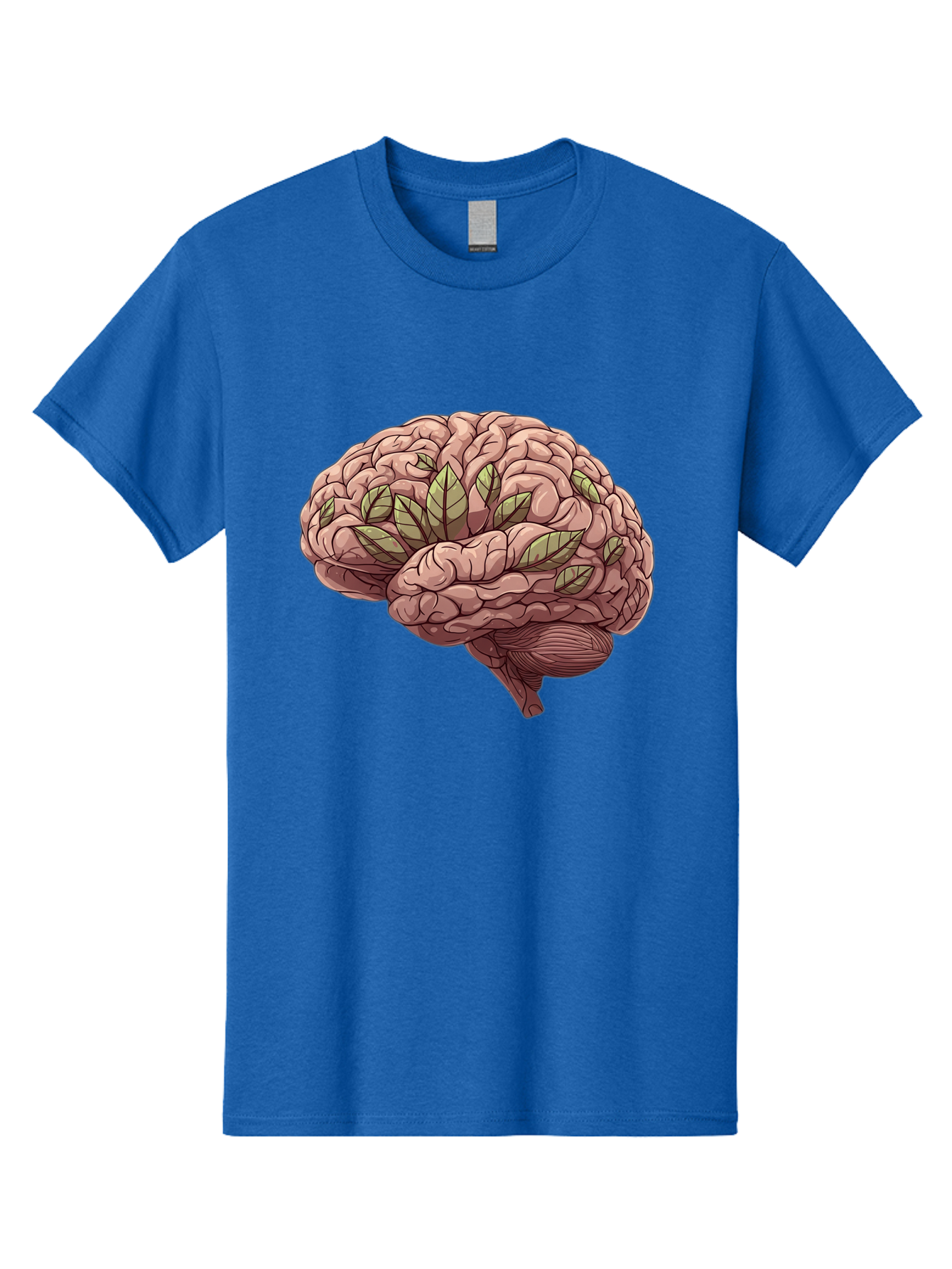 Brain-With-Marijuana-Leaves Men'S Graphic Tee, 100% Cotton, Comfortable Casual Summer Wear, Machine Washable, Human Brain, Leaves On Brain, Cognitive Function, Mental Wellness, Brain Health, Marijuana Effects, Cannabis And Brain Bae009