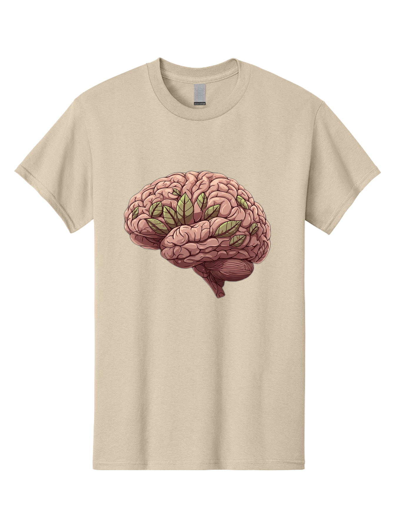 Brain-With-Marijuana-Leaves Men'S Graphic Tee, 100% Cotton, Comfortable Casual Summer Wear, Machine Washable, Human Brain, Leaves On Brain, Cognitive Function, Mental Wellness, Brain Health, Marijuana Effects, Cannabis And Brain Bae009