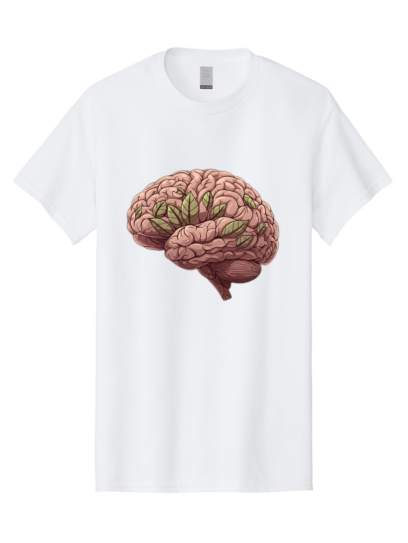 Brain-With-Marijuana-Leaves Men'S Graphic Tee, 100% Cotton, Comfortable Casual Summer Wear, Machine Washable, Human Brain, Leaves On Brain, Cognitive Function, Mental Wellness, Brain Health, Marijuana Effects, Cannabis And Brain Bae009