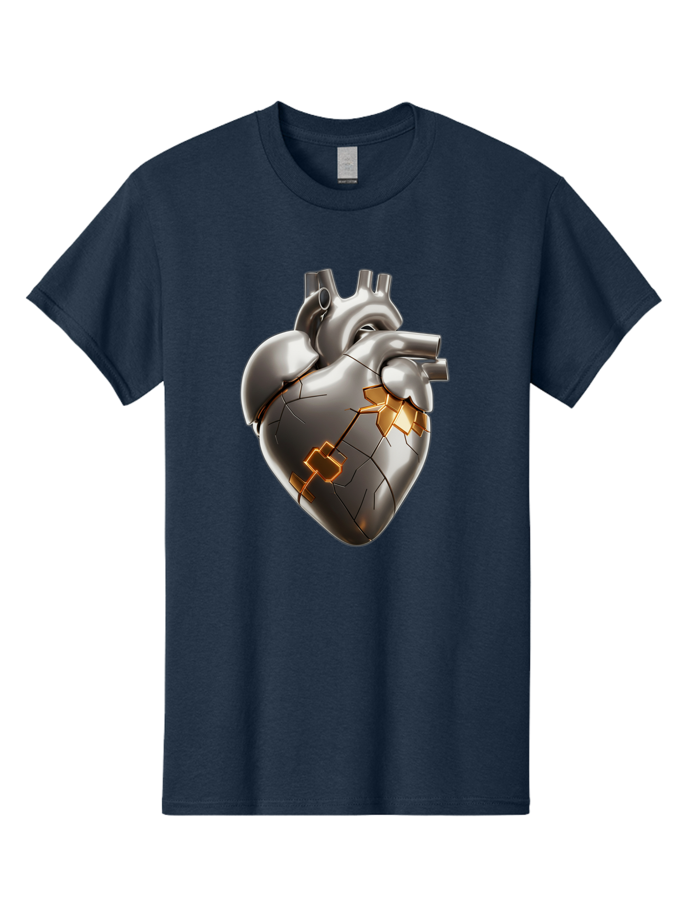 Broken-Metal-Heart Men'S Graphic Tee, 100% Cotton, Comfortable Casual Summer Wear, Machine Washable, Broken Heart, Metal Heart, Kintsugi Repair, Cracked Heart, Healing Process, Heart Repair, Metal Cracks, Golden Seams, Damaged Heart, Bae011