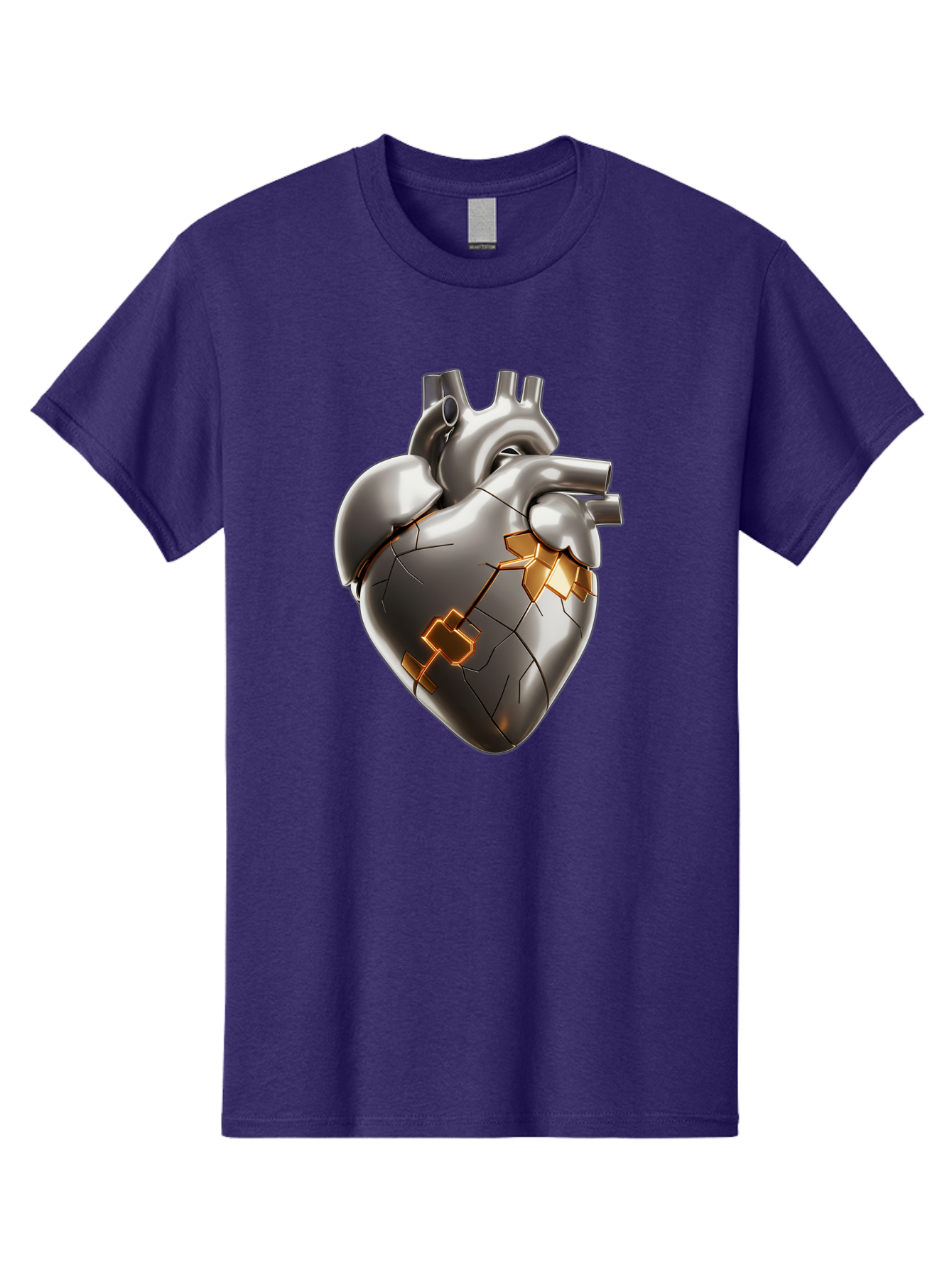 Broken-Metal-Heart Men'S Graphic Tee, 100% Cotton, Comfortable Casual Summer Wear, Machine Washable, Broken Heart, Metal Heart, Kintsugi Repair, Cracked Heart, Healing Process, Heart Repair, Metal Cracks, Golden Seams, Damaged Heart, Bae011