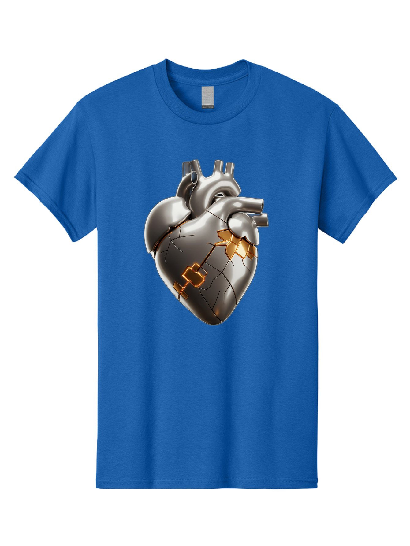 Broken-Metal-Heart Men'S Graphic Tee, 100% Cotton, Comfortable Casual Summer Wear, Machine Washable, Broken Heart, Metal Heart, Kintsugi Repair, Cracked Heart, Healing Process, Heart Repair, Metal Cracks, Golden Seams, Damaged Heart, Bae011