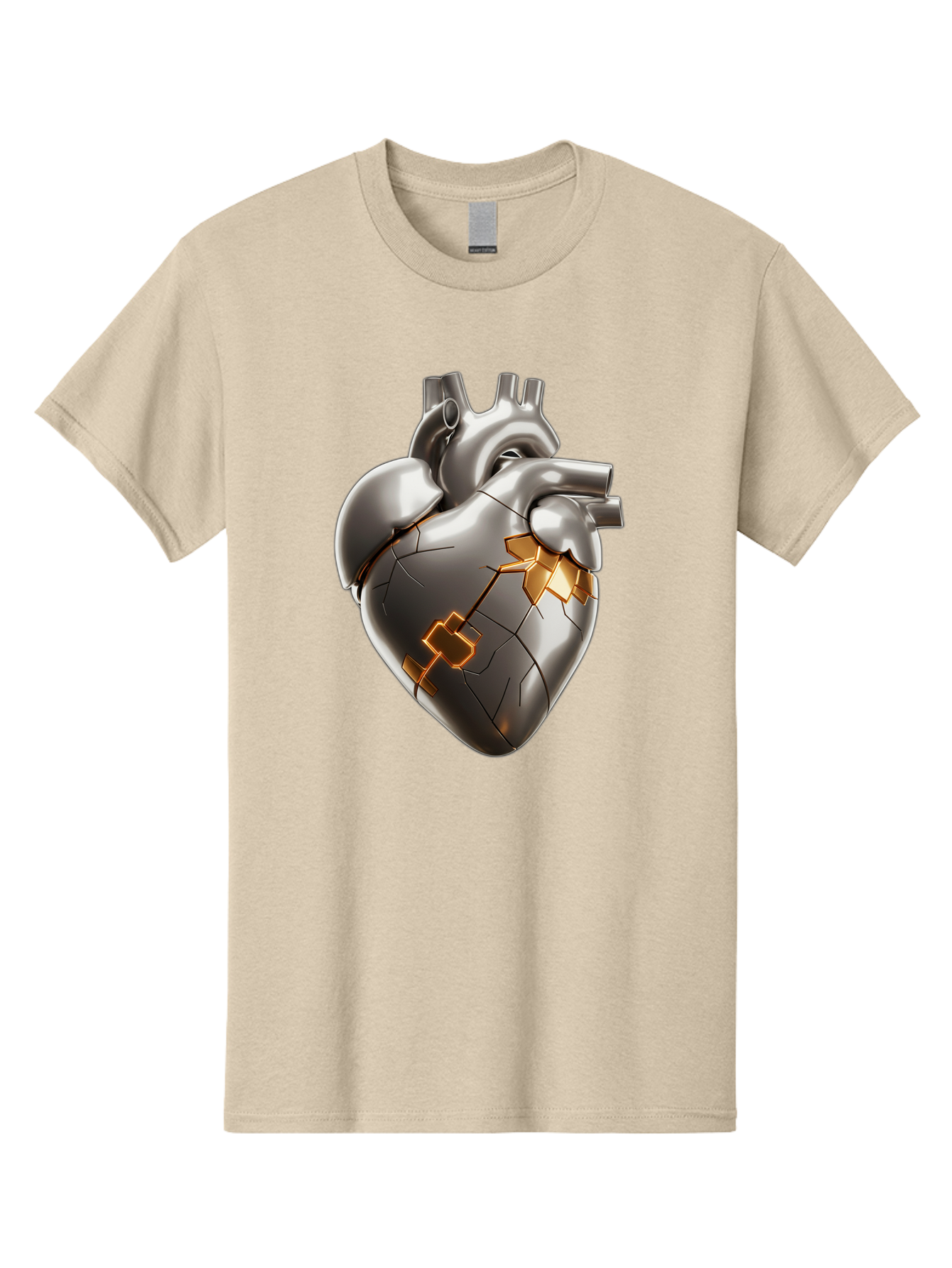 Broken-Metal-Heart Men'S Graphic Tee, 100% Cotton, Comfortable Casual Summer Wear, Machine Washable, Broken Heart, Metal Heart, Kintsugi Repair, Cracked Heart, Healing Process, Heart Repair, Metal Cracks, Golden Seams, Damaged Heart, Bae011