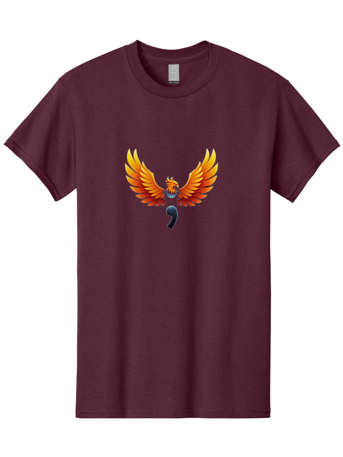 Comma-Semicolon-Phoenix Men'S Graphic Tee, 100% Cotton, Comfortable Casual Summer Wear, Machine Washable, Phoenix Rising, Fiery Bird, Orange Wings, Comma Symbol, Creative Artwork, Mythical Creature, Symbolic Representation, Vibrant Graphics, Bae012