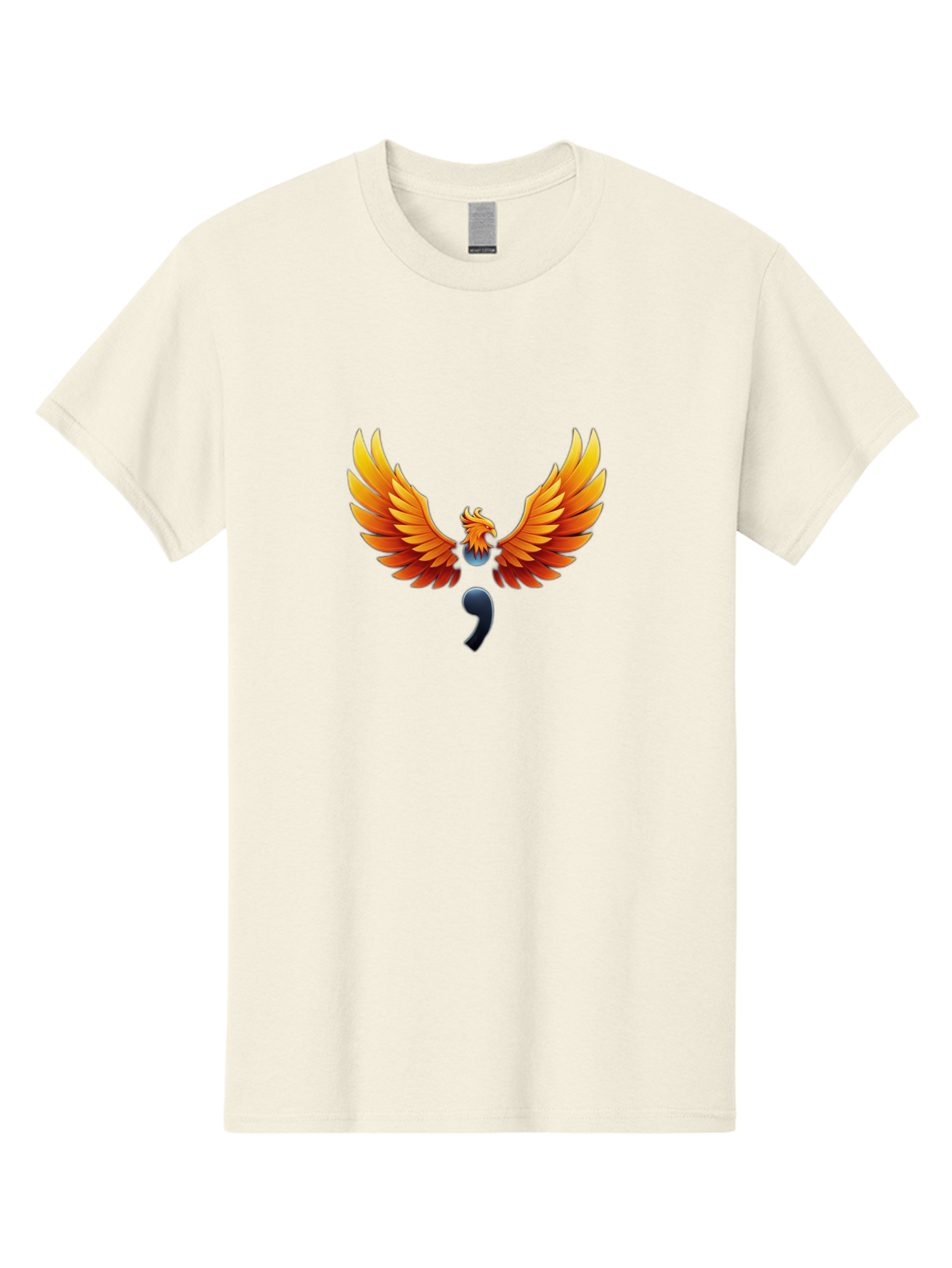 Comma-Semicolon-Phoenix Men'S Graphic Tee, 100% Cotton, Comfortable Casual Summer Wear, Machine Washable, Phoenix Rising, Fiery Bird, Orange Wings, Comma Symbol, Creative Artwork, Mythical Creature, Symbolic Representation, Vibrant Graphics, Bae012