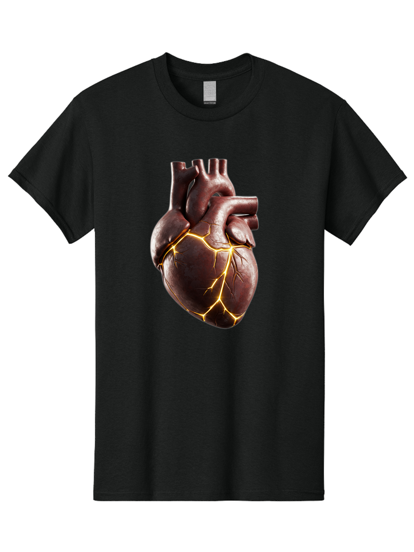 Cracked-Heart-1 Men'S Graphic Tee, 100% Cotton, Comfortable Casual Summer Wear, Machine Washable, Human Heart, Broken Heart, Cracked Heart, Emotional Pain, Heartbreak, Cracked Effect, Yellow Cracks, Heart Illustration, Cardiac Health Bae014