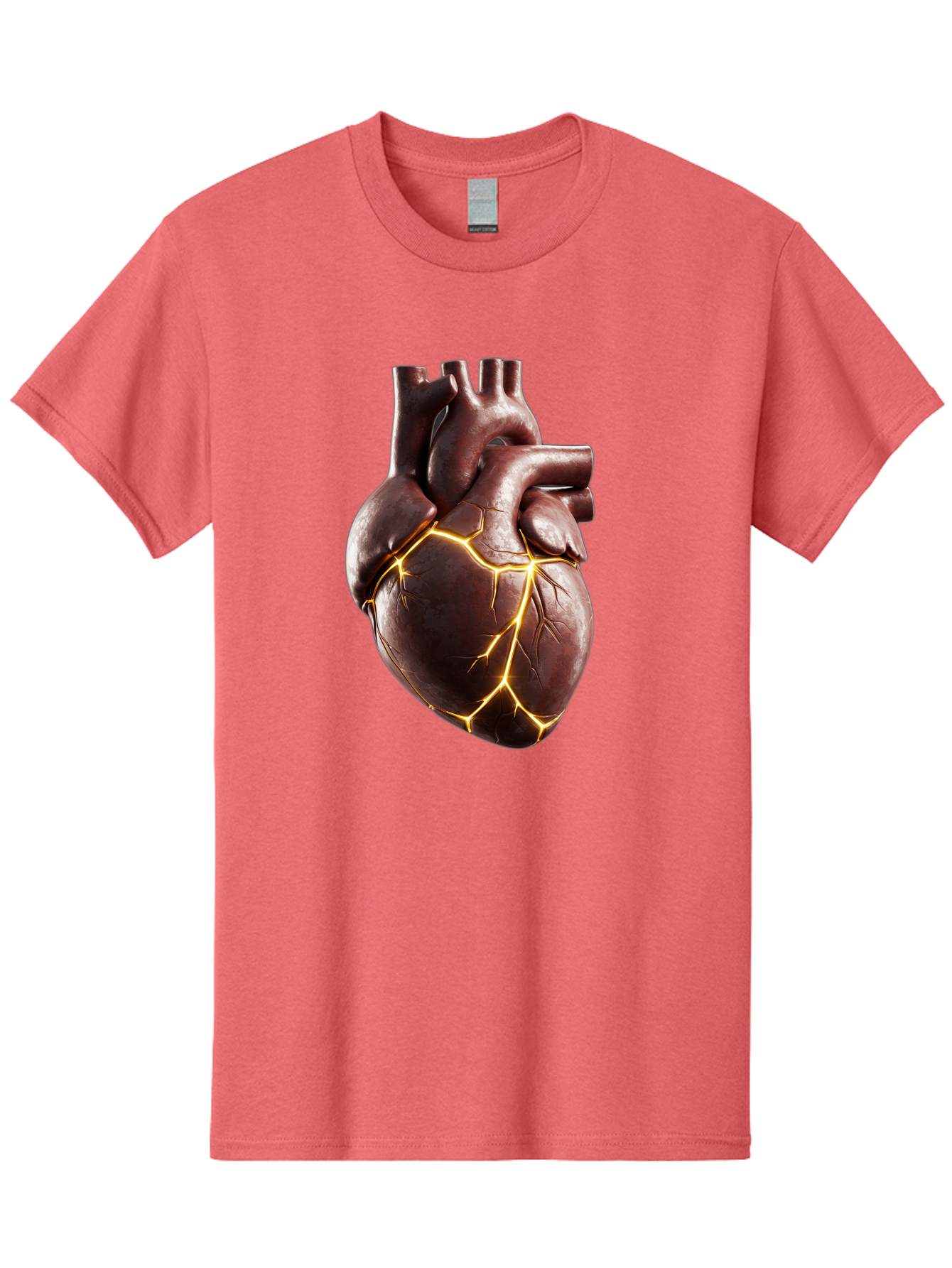 Cracked-Heart-1 Men'S Graphic Tee, 100% Cotton, Comfortable Casual Summer Wear, Machine Washable, Human Heart, Broken Heart, Cracked Heart, Emotional Pain, Heartbreak, Cracked Effect, Yellow Cracks, Heart Illustration, Cardiac Health Bae014