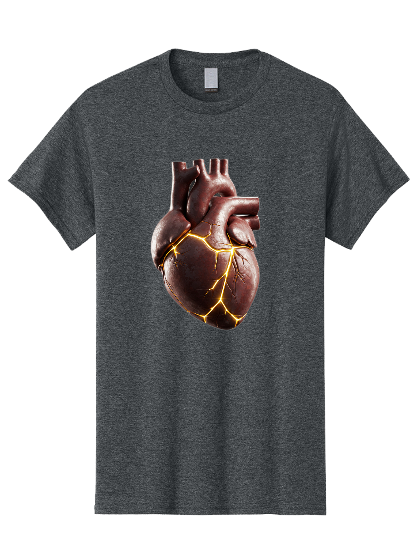 Cracked-Heart-1 Men'S Graphic Tee, 100% Cotton, Comfortable Casual Summer Wear, Machine Washable, Human Heart, Broken Heart, Cracked Heart, Emotional Pain, Heartbreak, Cracked Effect, Yellow Cracks, Heart Illustration, Cardiac Health Bae014